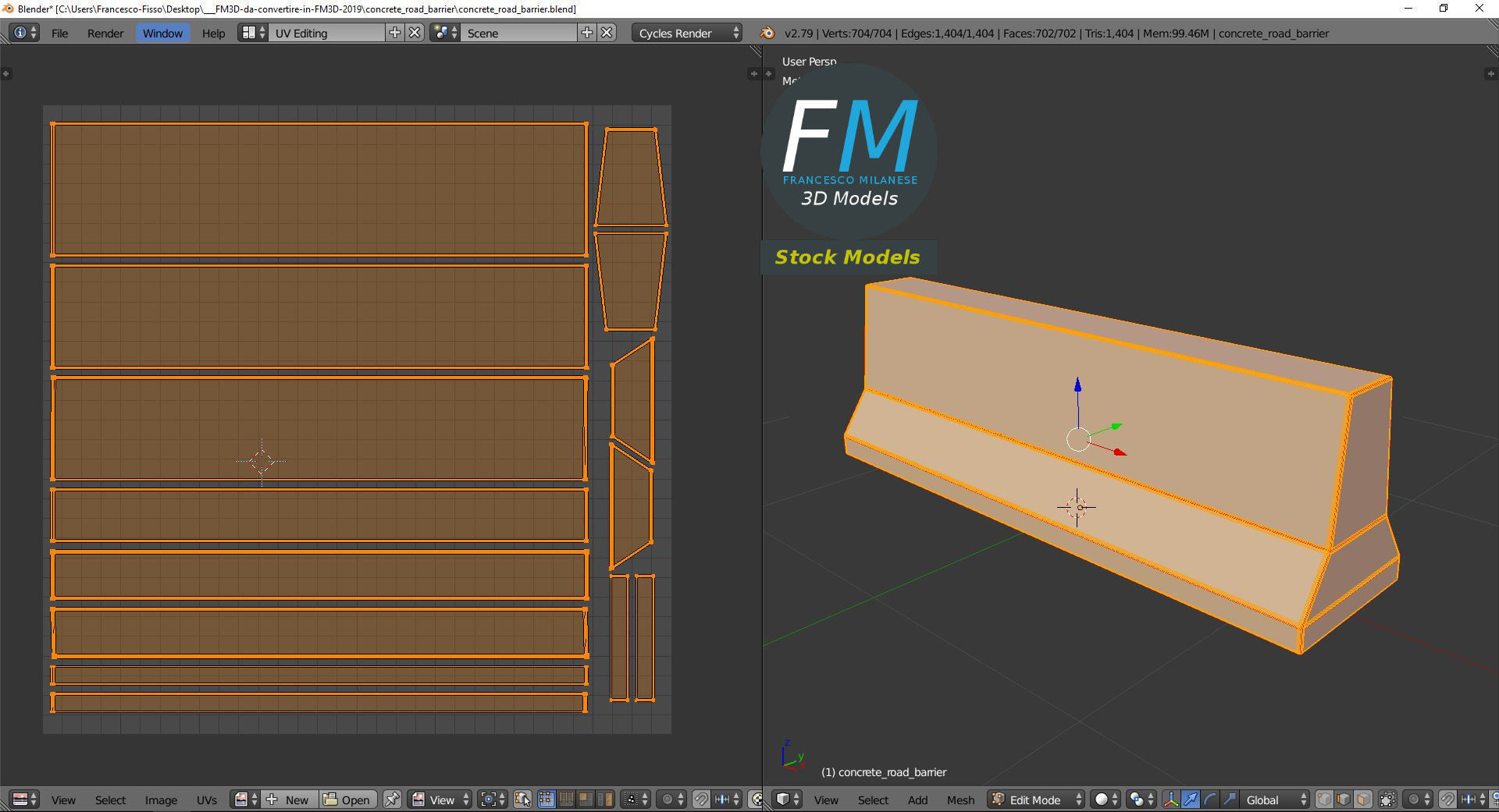 Concrete road barrier 3D model_10