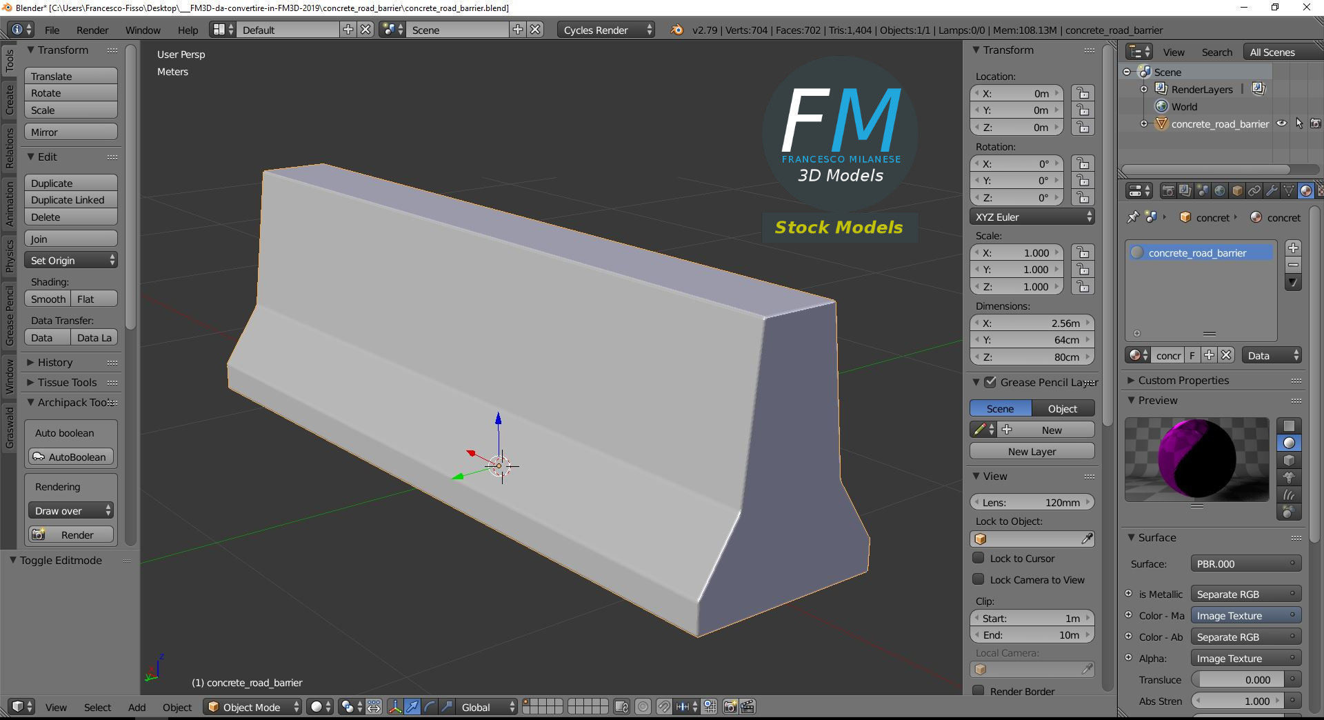 Concrete road barrier 3D model_9