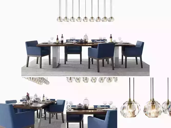 RH Morgan Track Blue Dining Set 3D model