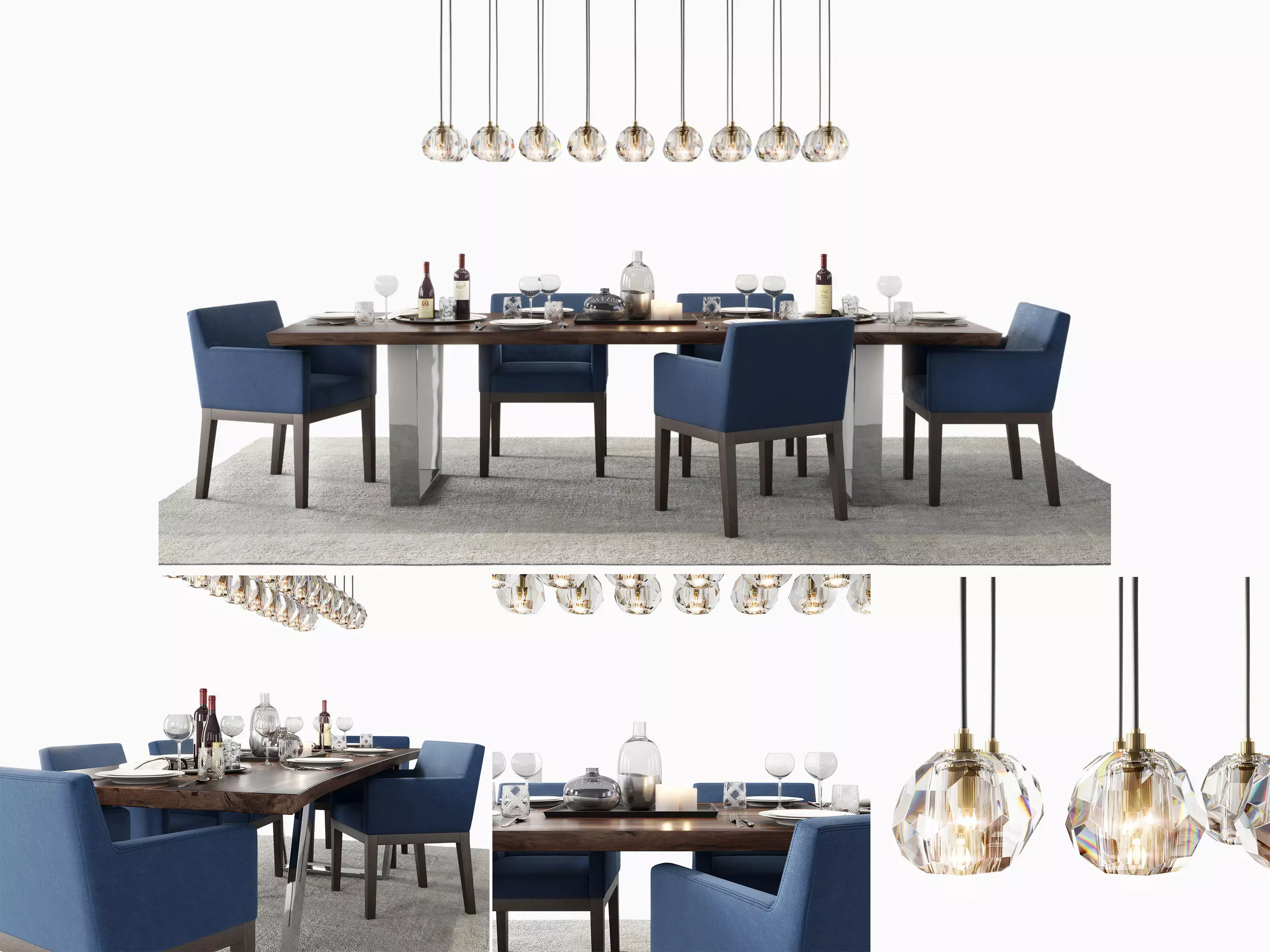 RH Morgan Track Blue Dining Set 3D model_0