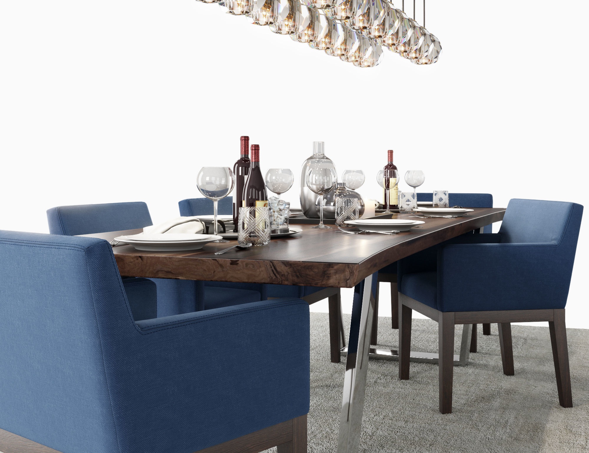 RH Morgan Track Blue Dining Set 3D model_3