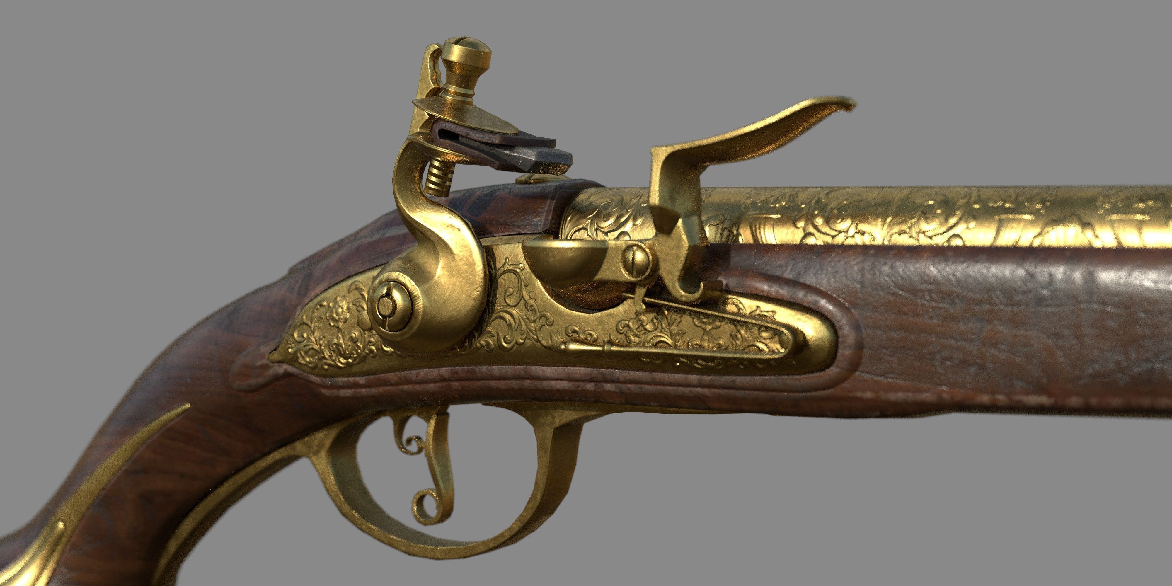 Weapon - Gun - Flintlock - Flemish Flintlock Pistol Ornament Low-poly 3D model_2