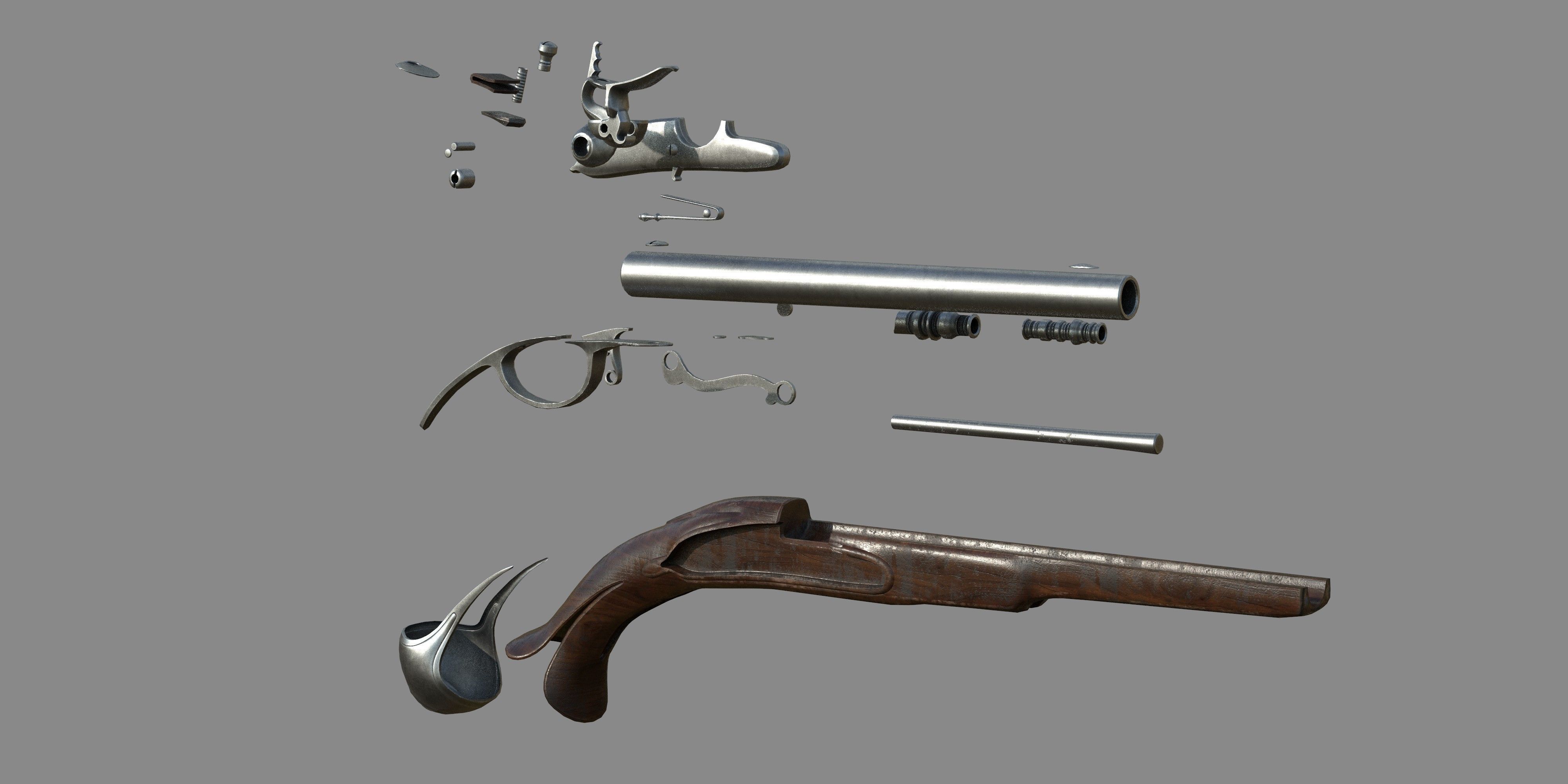 Weapon - Gun - Flintlock - Flemish Flintlock Pistol Ornament Low-poly 3D model_24