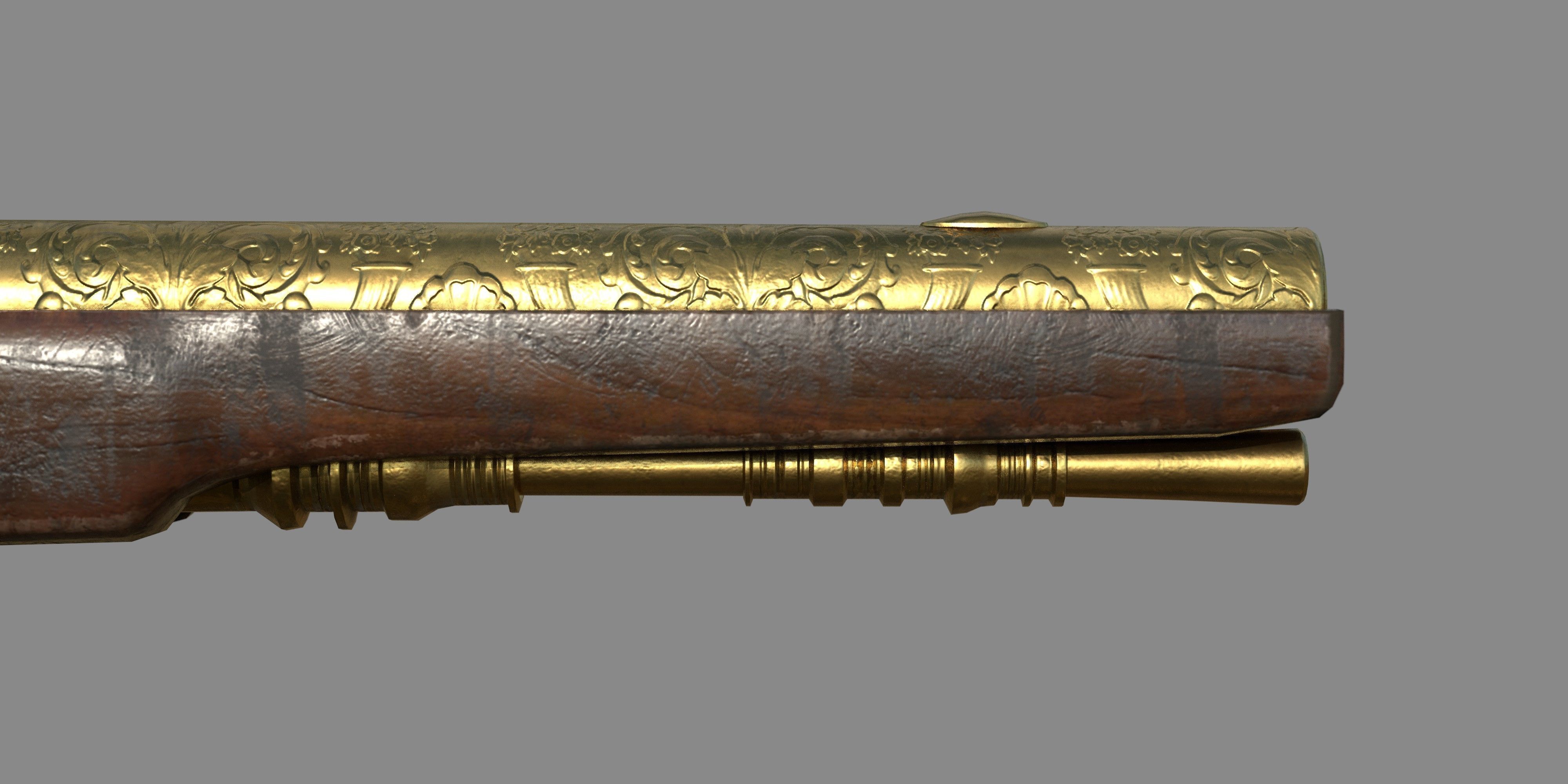 Weapon - Gun - Flintlock - Flemish Flintlock Pistol Ornament Low-poly 3D model_16