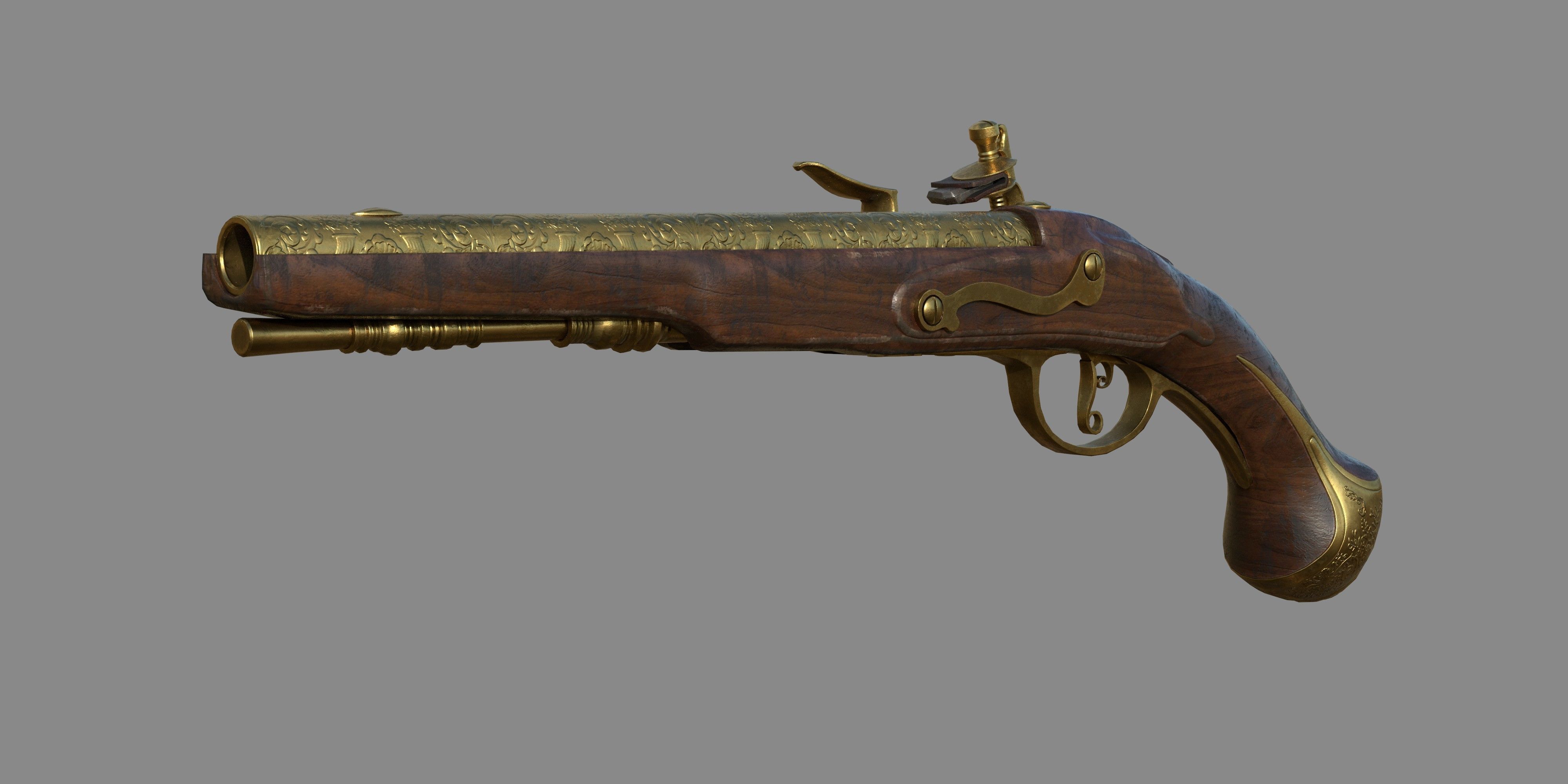 Weapon - Gun - Flintlock - Flemish Flintlock Pistol Ornament Low-poly 3D model_13