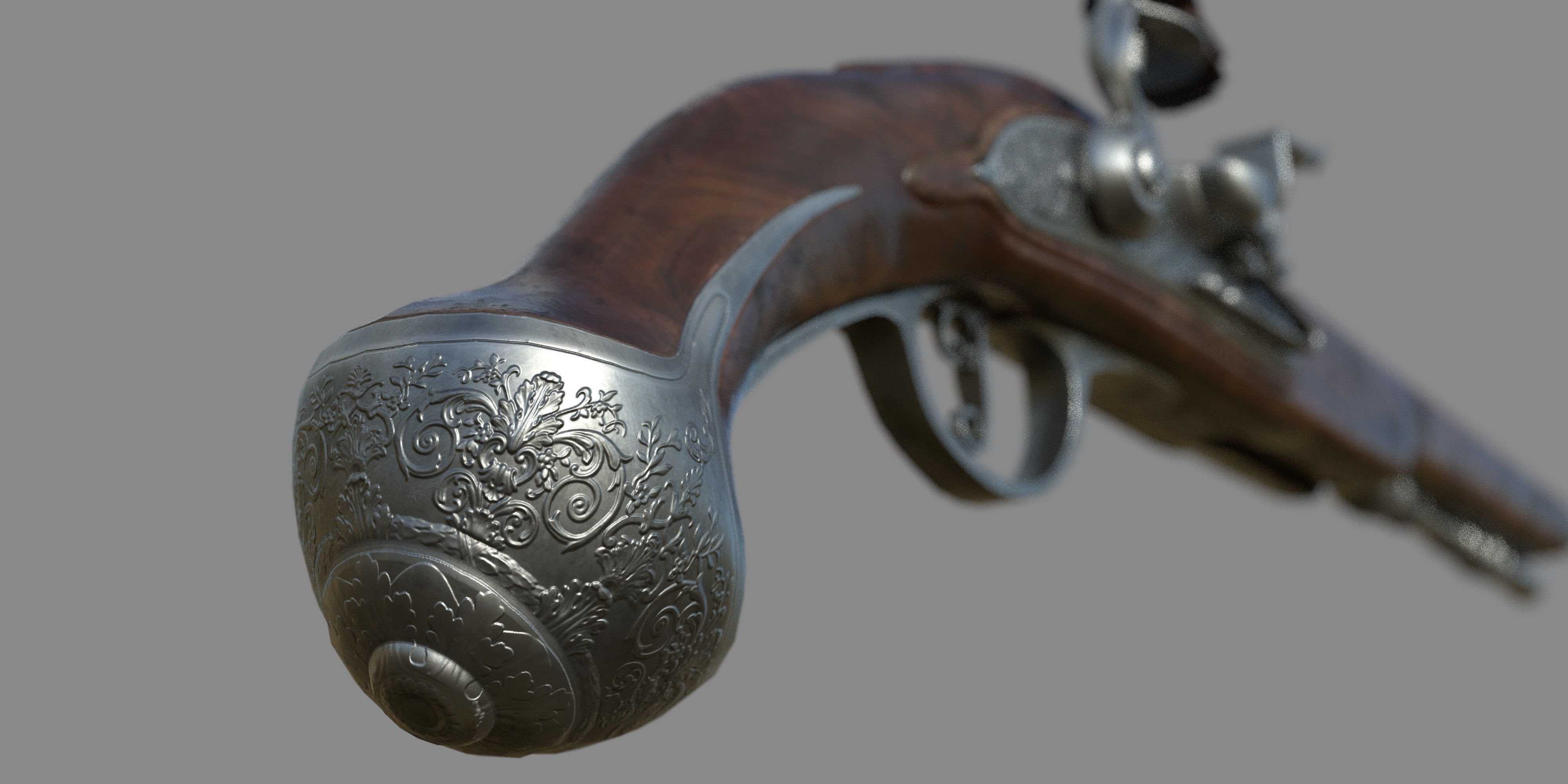 Weapon - Gun - Flintlock - Flemish Flintlock Pistol Ornament Low-poly 3D model_8