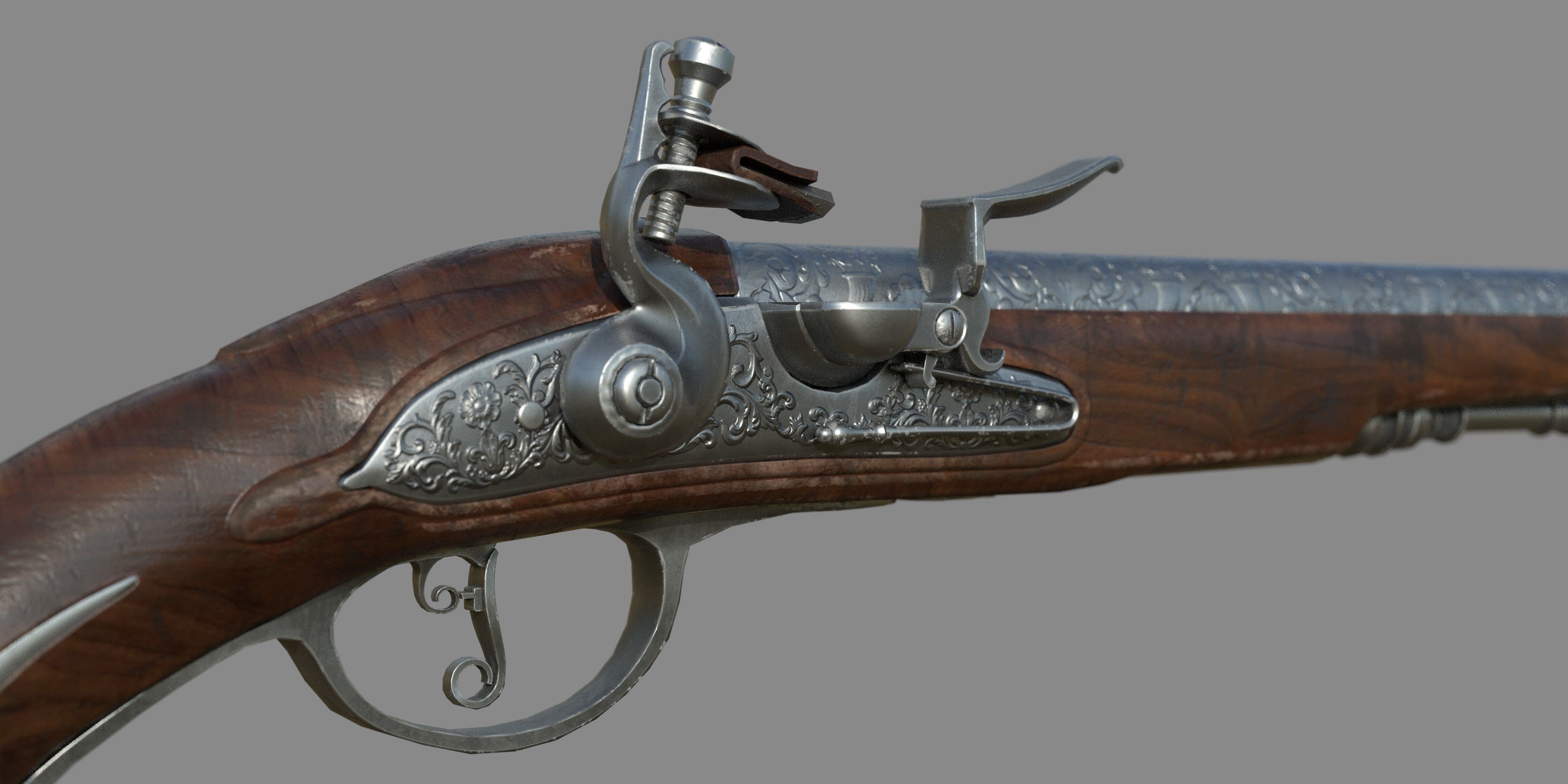 Weapon - Gun - Flintlock - Flemish Flintlock Pistol Ornament Low-poly 3D model_7