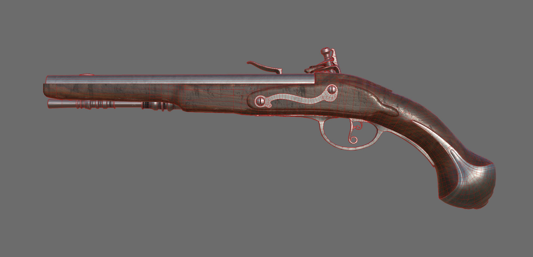 Weapon - Gun - Flintlock - Flemish Flintlock Pistol Ornament Low-poly 3D model_34