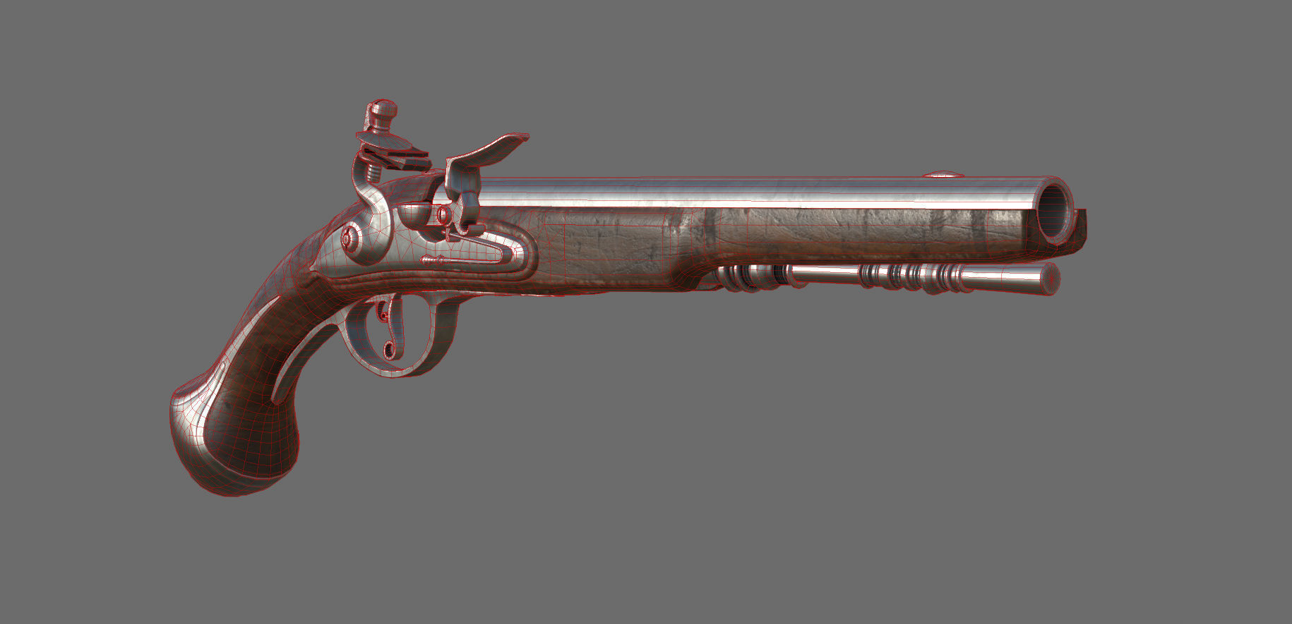 Weapon - Gun - Flintlock - Flemish Flintlock Pistol Ornament Low-poly 3D model_33