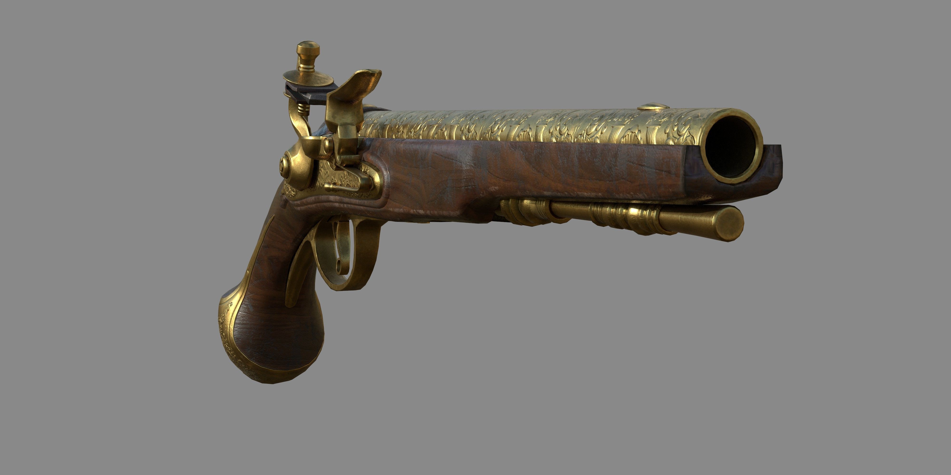 Weapon - Gun - Flintlock - Flemish Flintlock Pistol Ornament Low-poly 3D model_10