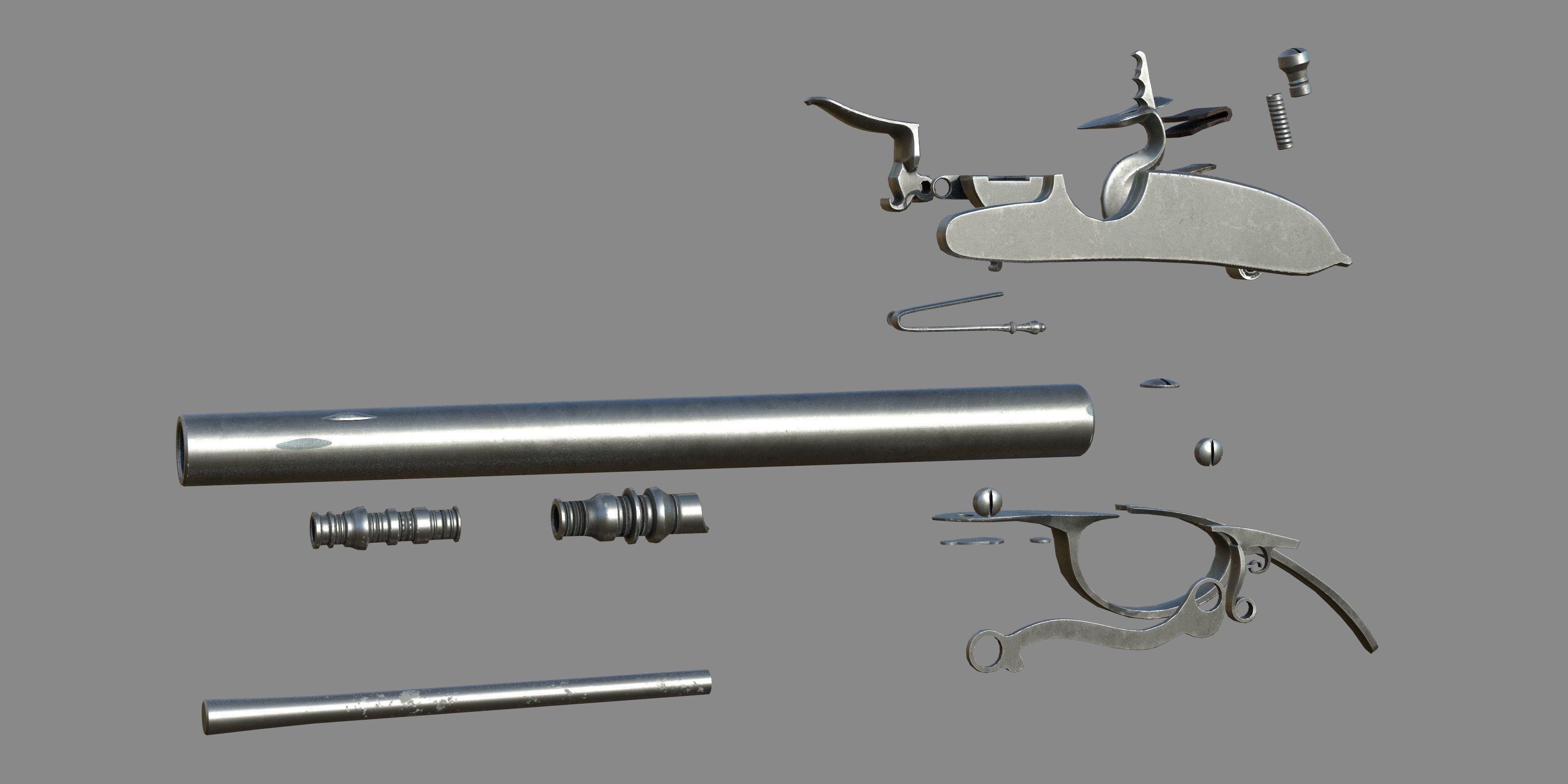 Weapon - Gun - Flintlock - Flemish Flintlock Pistol Ornament Low-poly 3D model_29