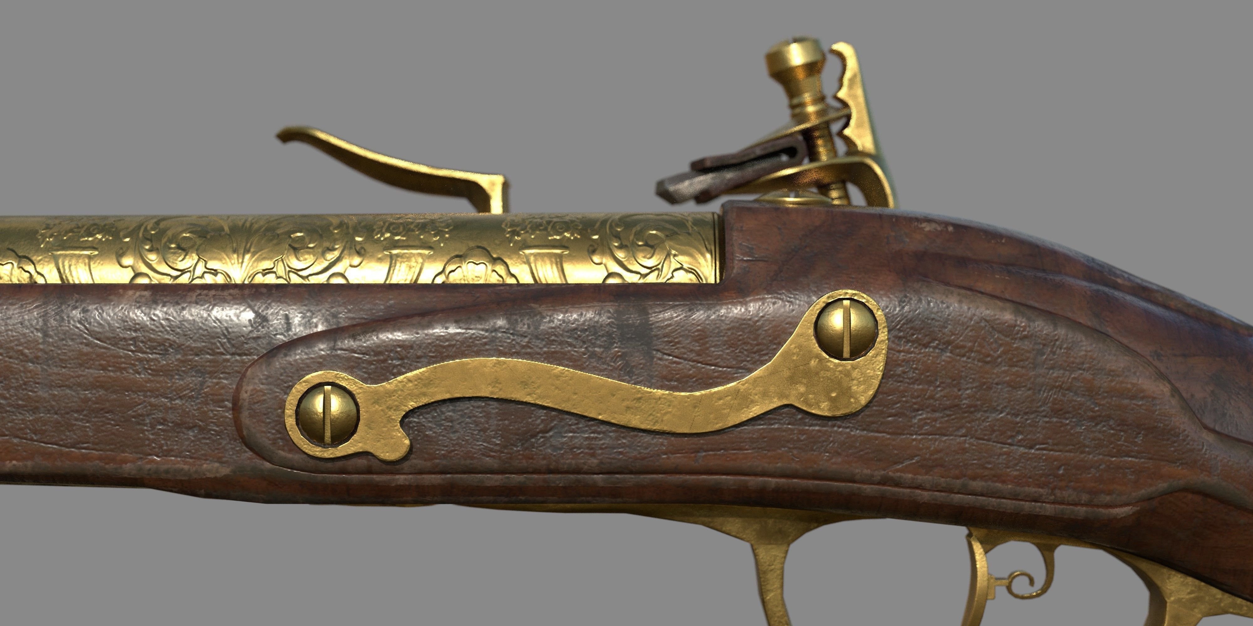 Weapon - Gun - Flintlock - Flemish Flintlock Pistol Ornament Low-poly 3D model_19