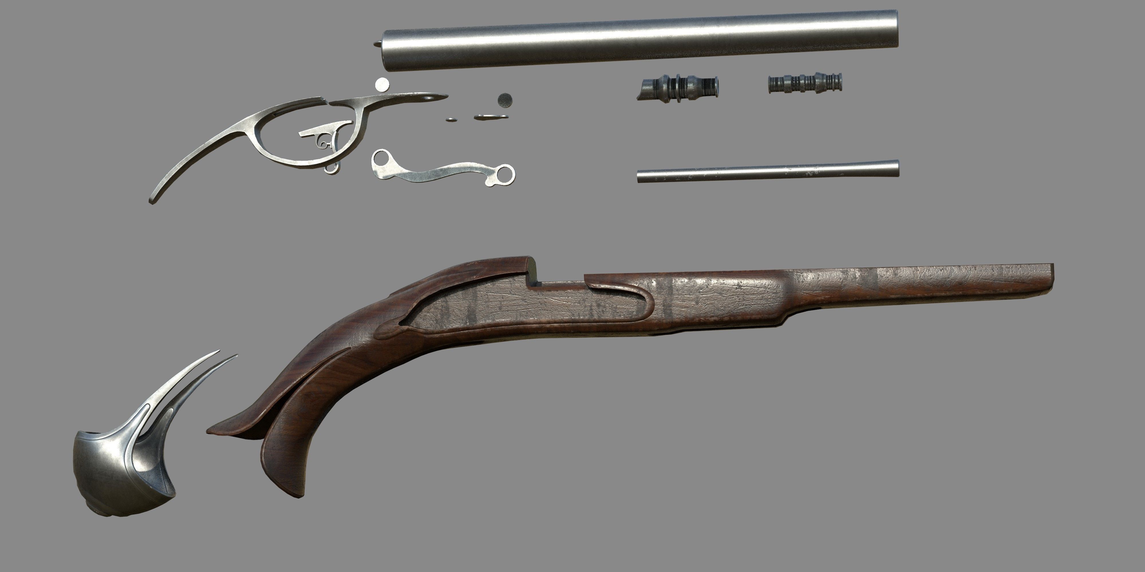 Weapon - Gun - Flintlock - Flemish Flintlock Pistol Ornament Low-poly 3D model_31
