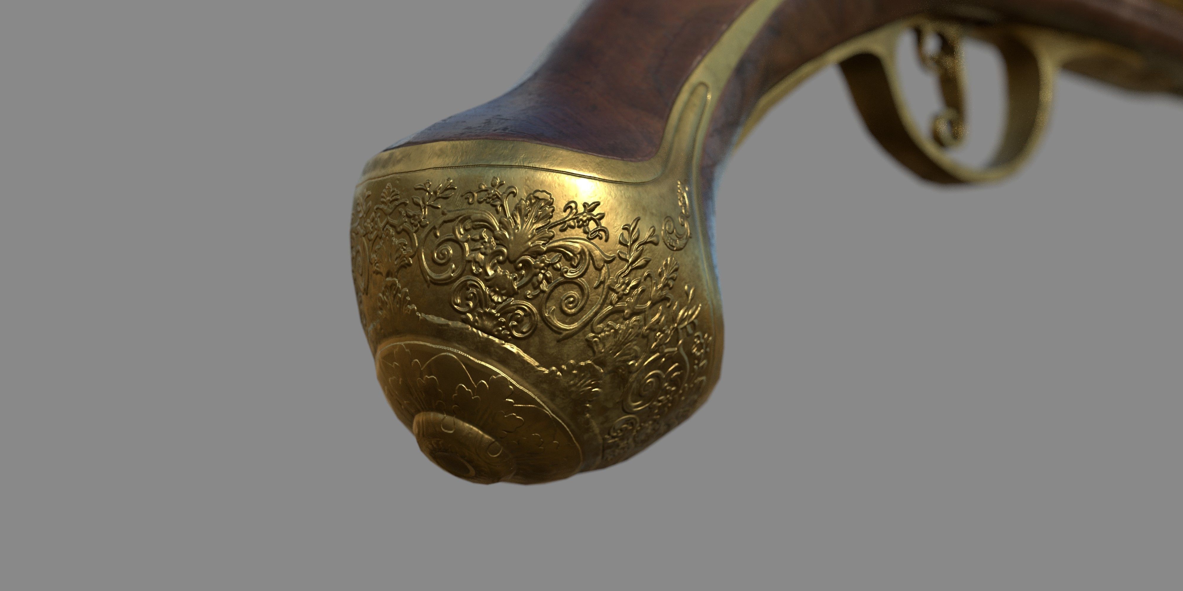 Weapon - Gun - Flintlock - Flemish Flintlock Pistol Ornament Low-poly 3D model_17