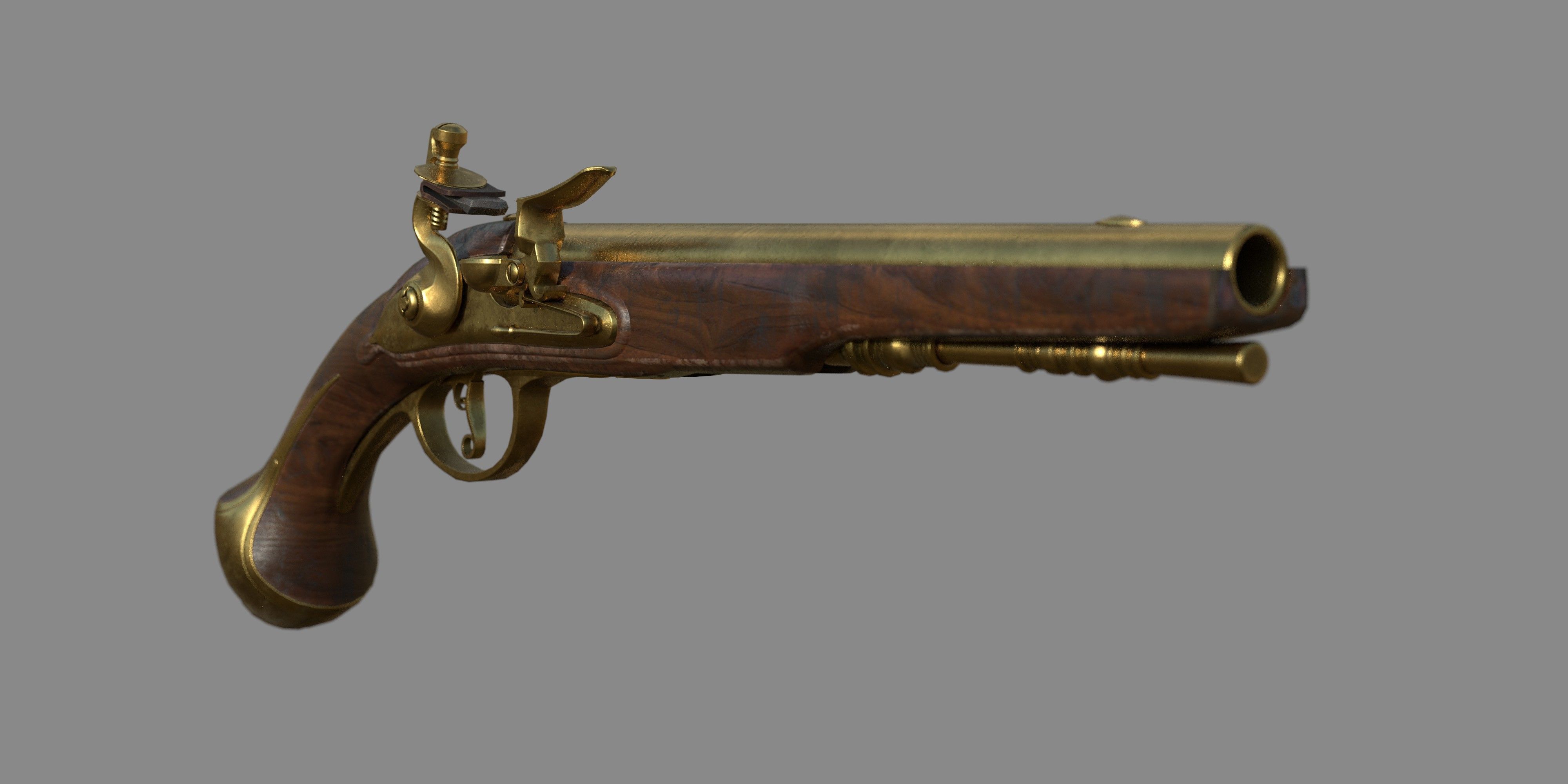 Weapon - Gun - Flintlock - Flemish Flintlock Pistol Ornament Low-poly 3D model_21