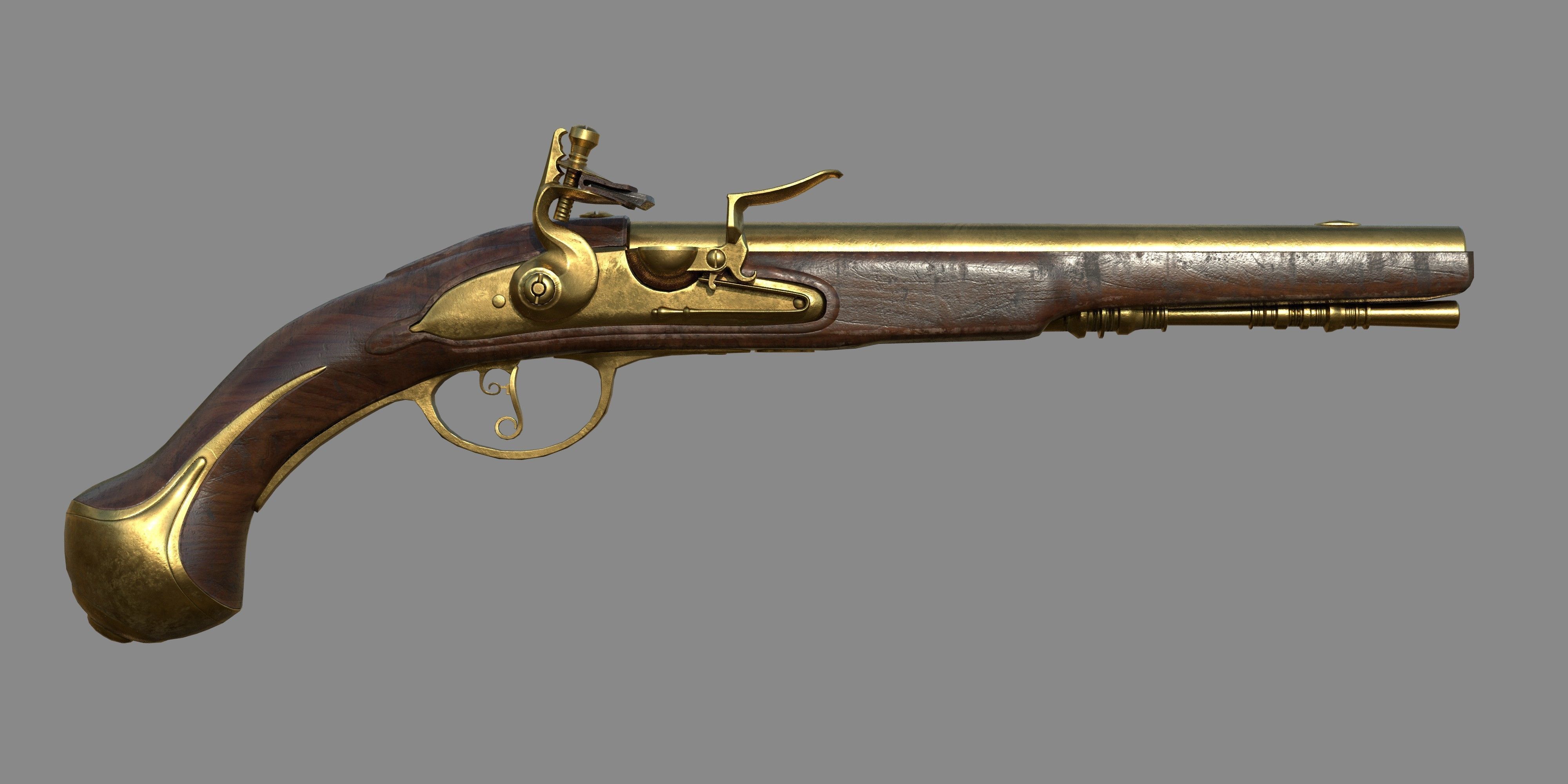 Weapon - Gun - Flintlock - Flemish Flintlock Pistol Ornament Low-poly 3D model_20