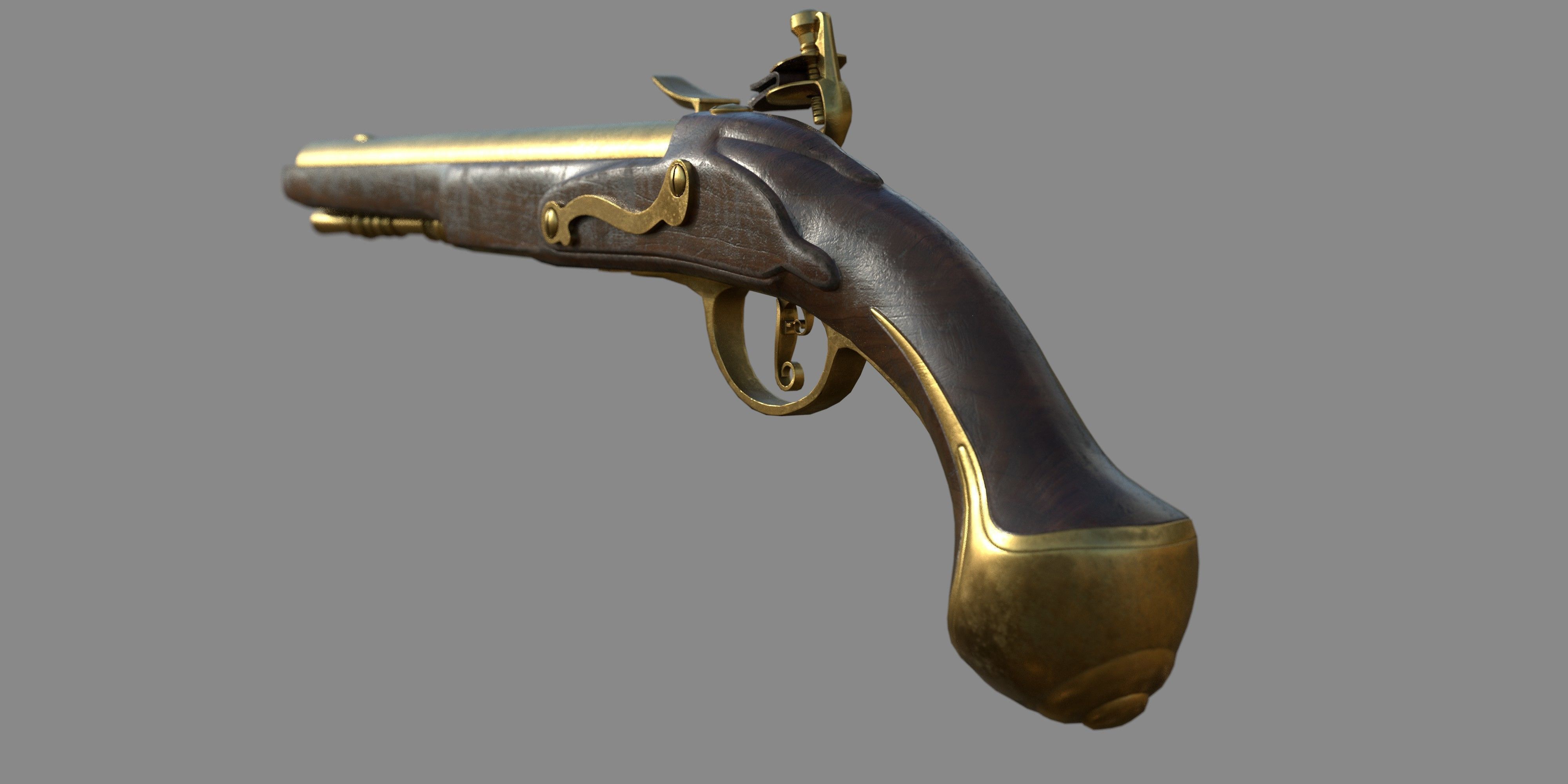 Weapon - Gun - Flintlock - Flemish Flintlock Pistol Ornament Low-poly 3D model_23