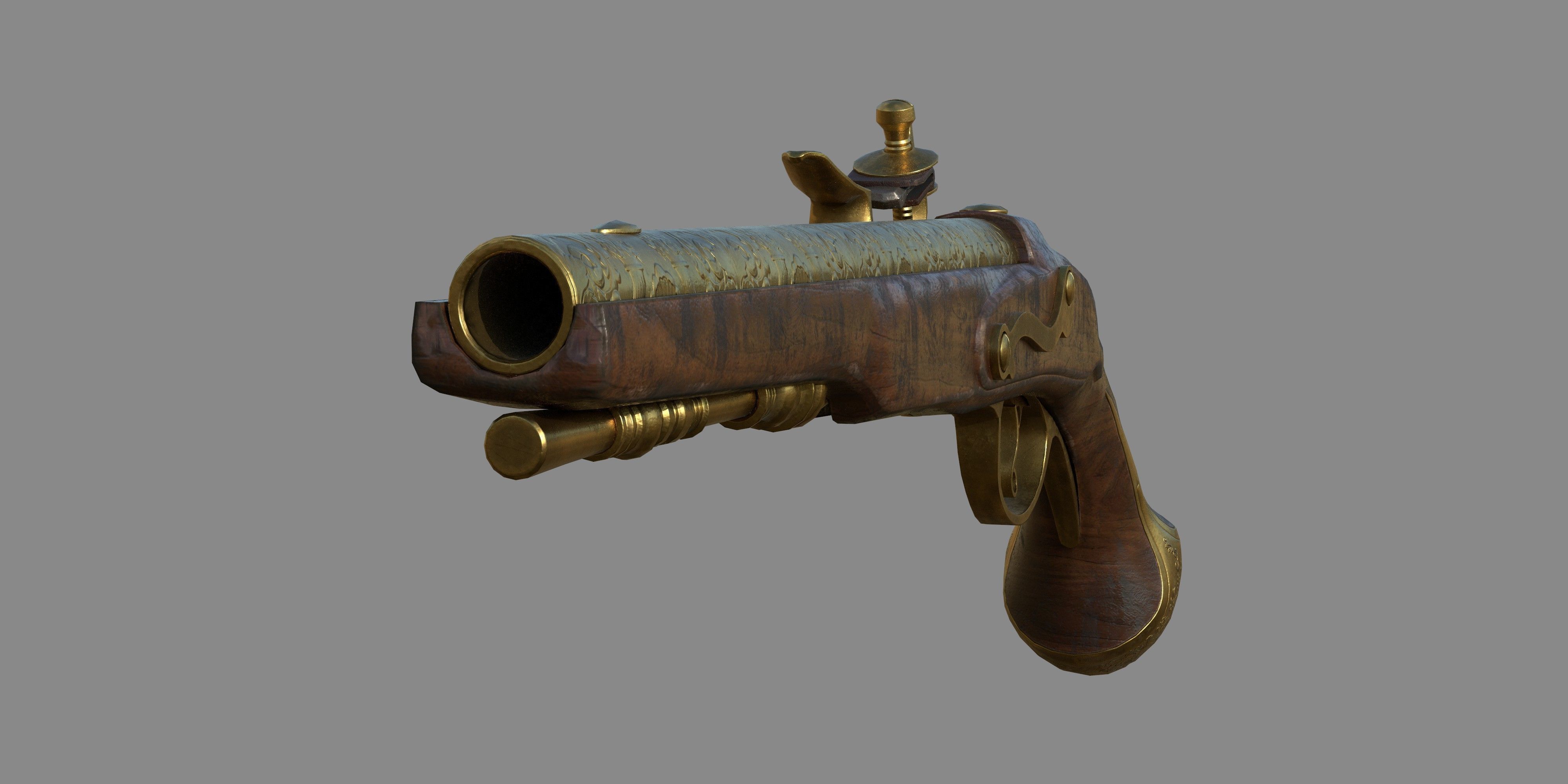 Weapon - Gun - Flintlock - Flemish Flintlock Pistol Ornament Low-poly 3D model_14