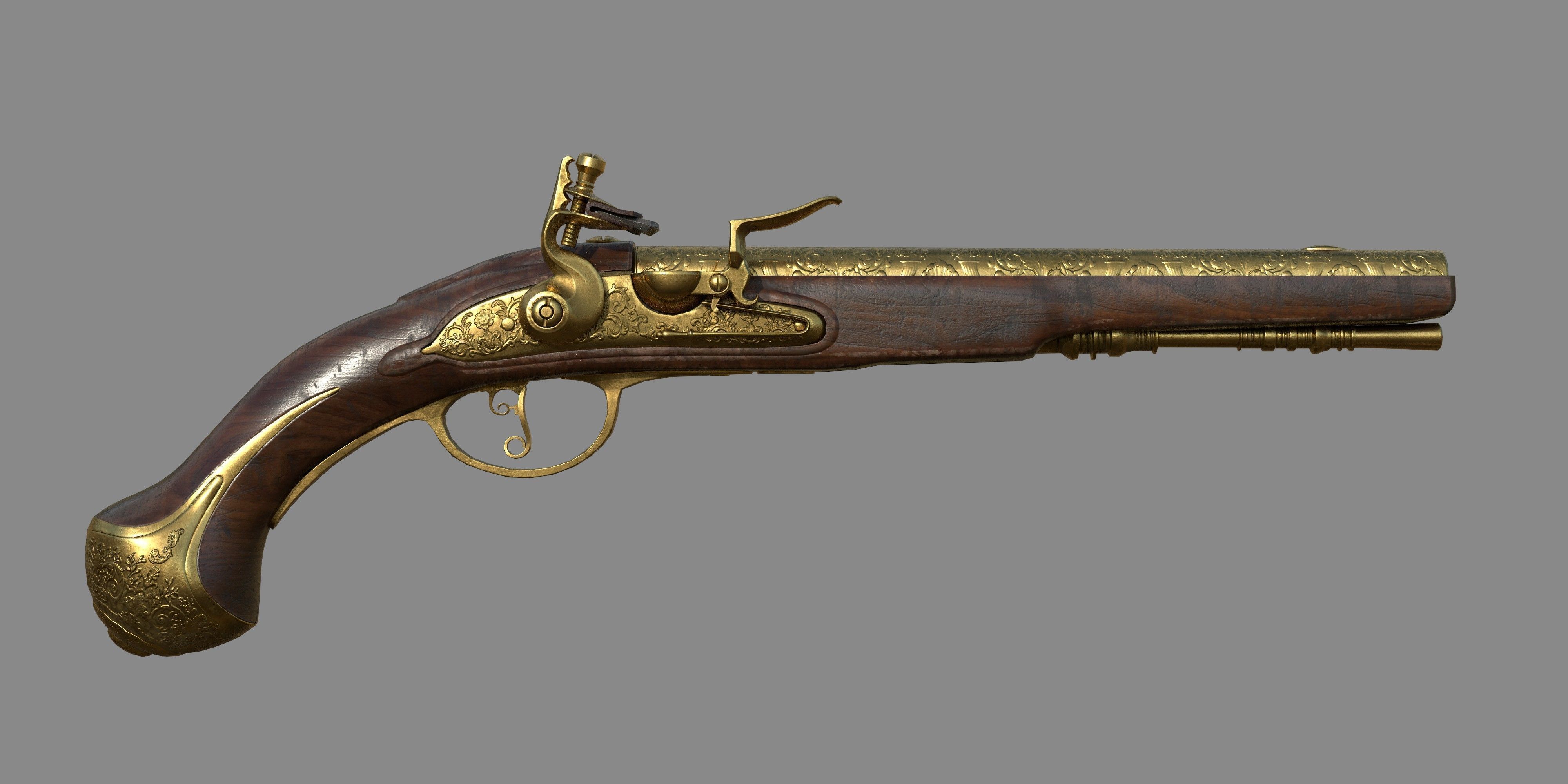 Weapon - Gun - Flintlock - Flemish Flintlock Pistol Ornament Low-poly 3D model_6