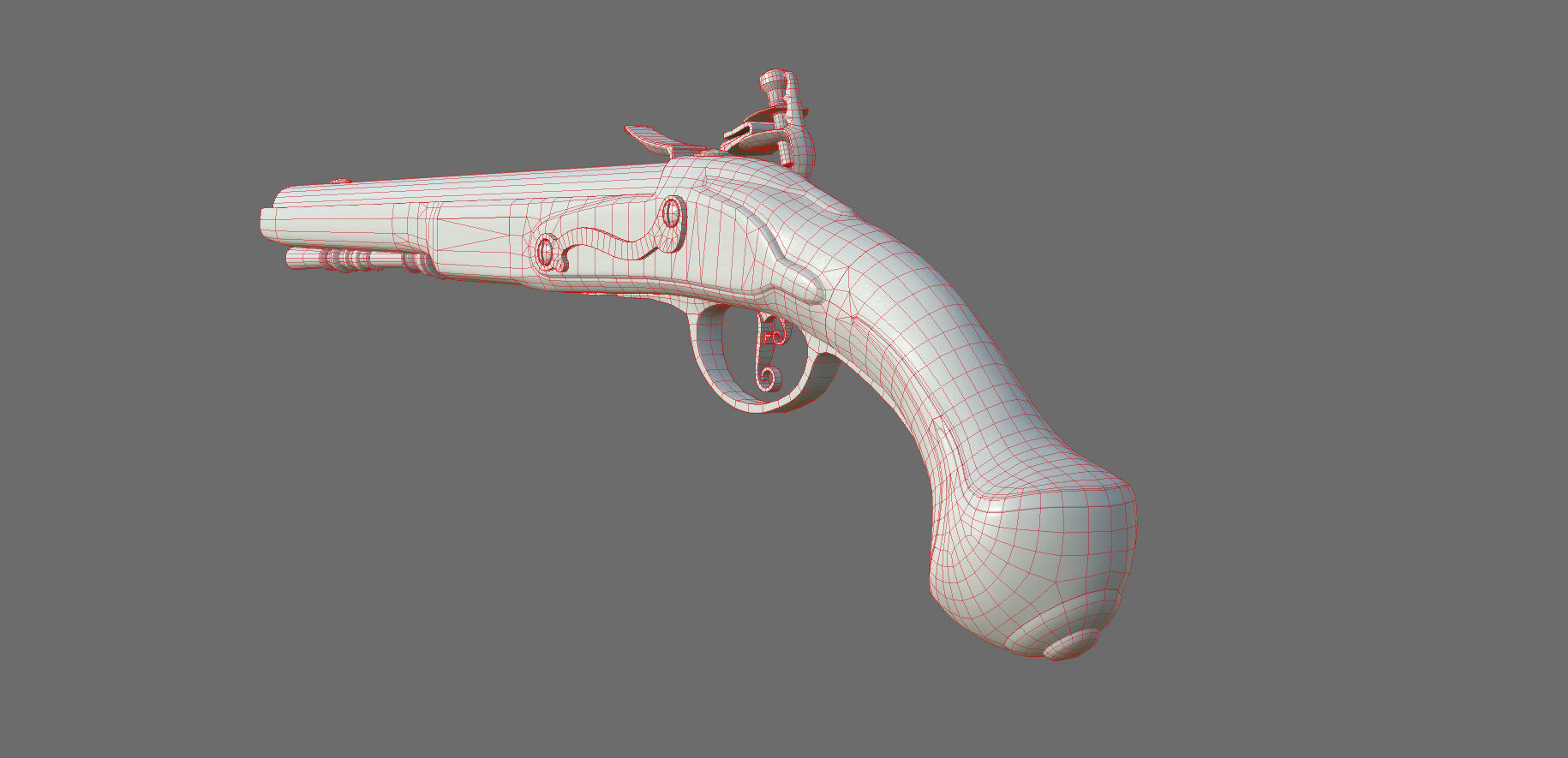 Weapon - Gun - Flintlock - Flemish Flintlock Pistol Ornament Low-poly 3D model_42