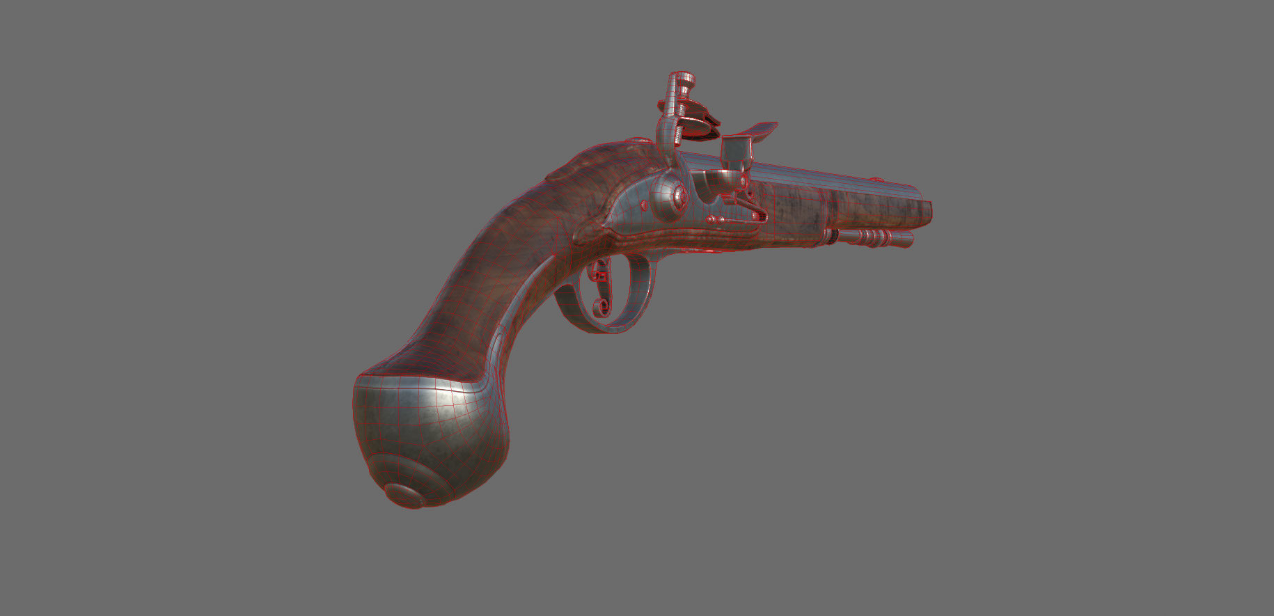 Weapon - Gun - Flintlock - Flemish Flintlock Pistol Ornament Low-poly 3D model_36