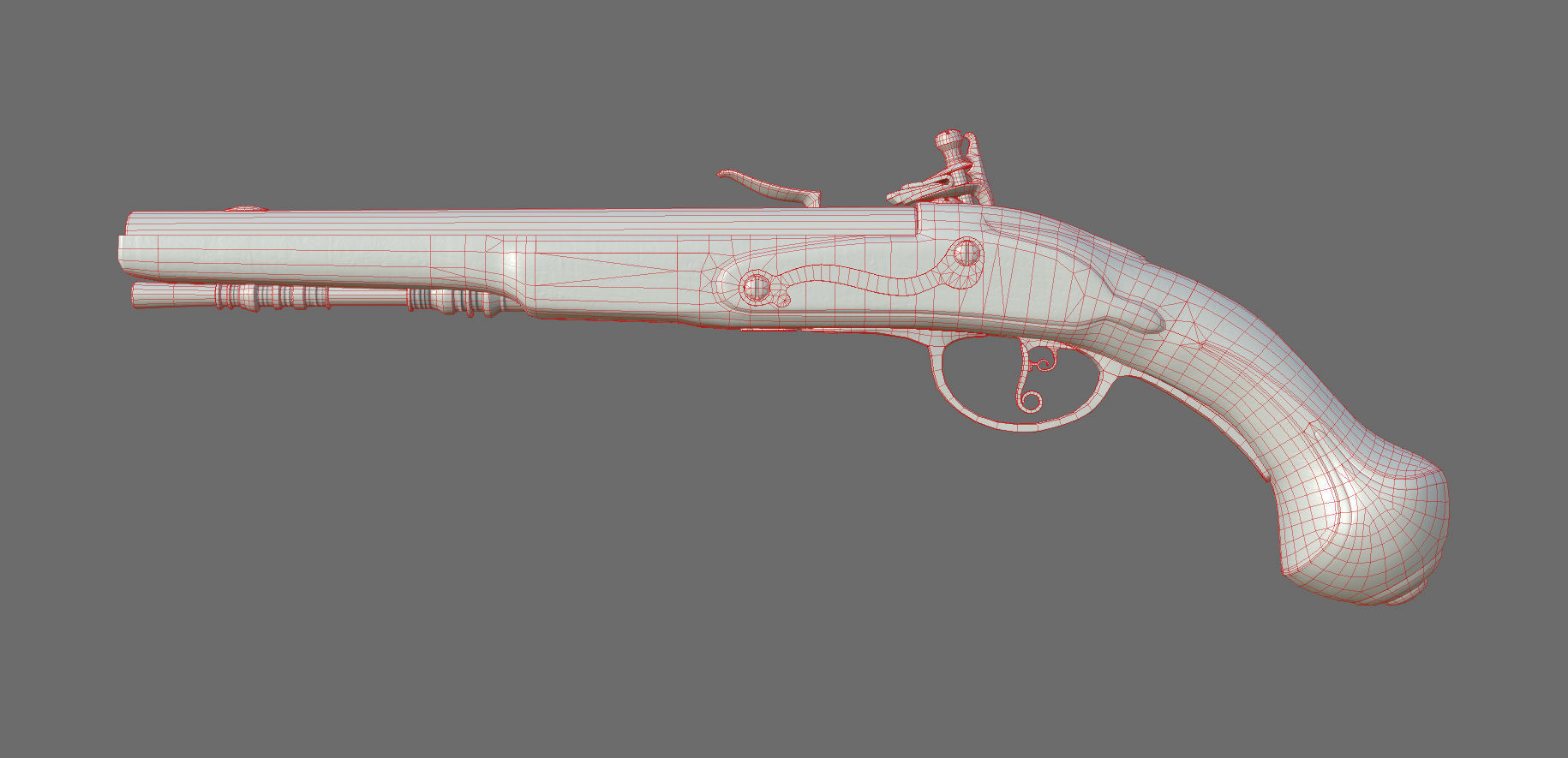 Weapon - Gun - Flintlock - Flemish Flintlock Pistol Ornament Low-poly 3D model_41