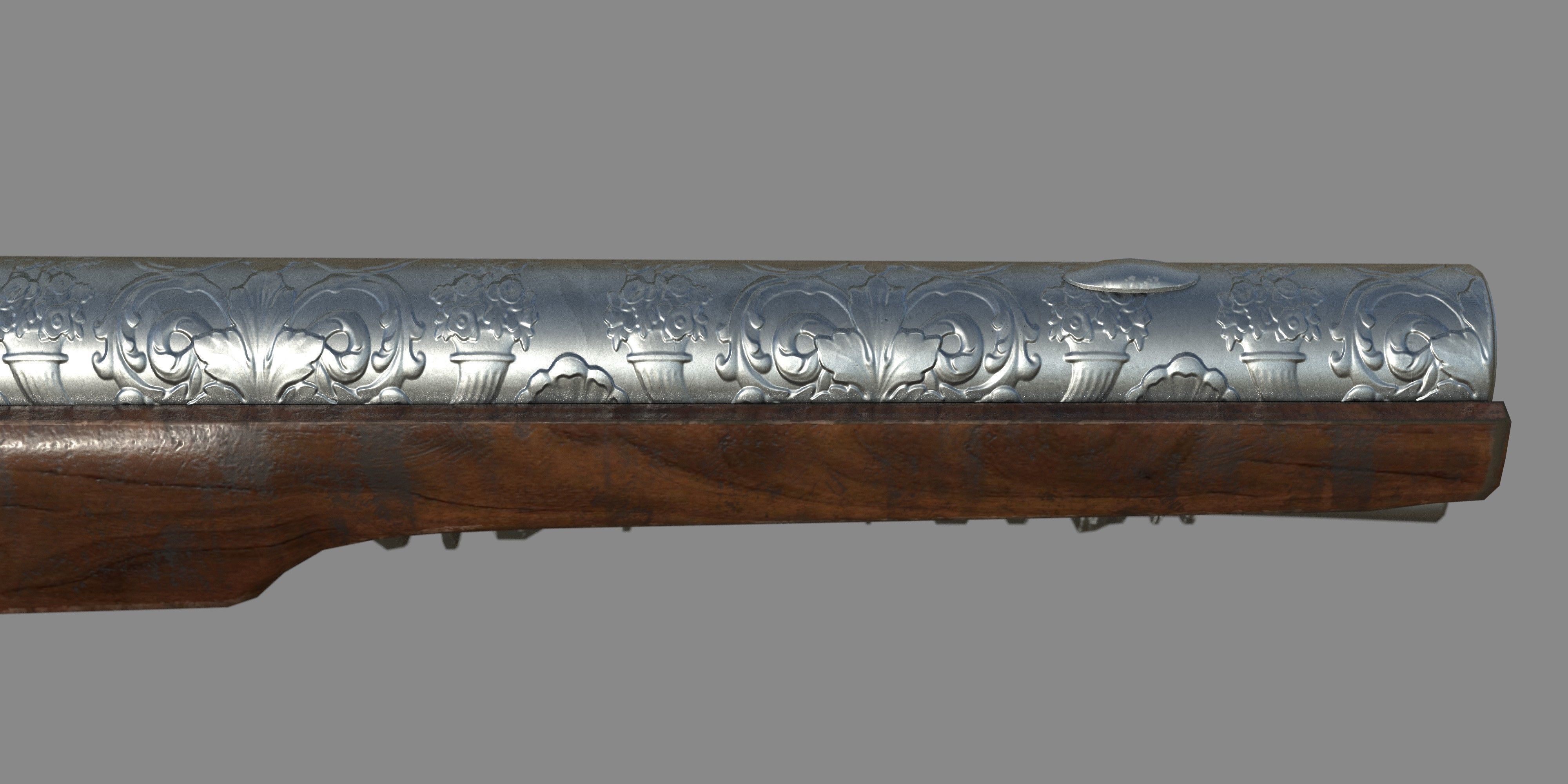 Weapon - Gun - Flintlock - Flemish Flintlock Pistol Ornament Low-poly 3D model_9