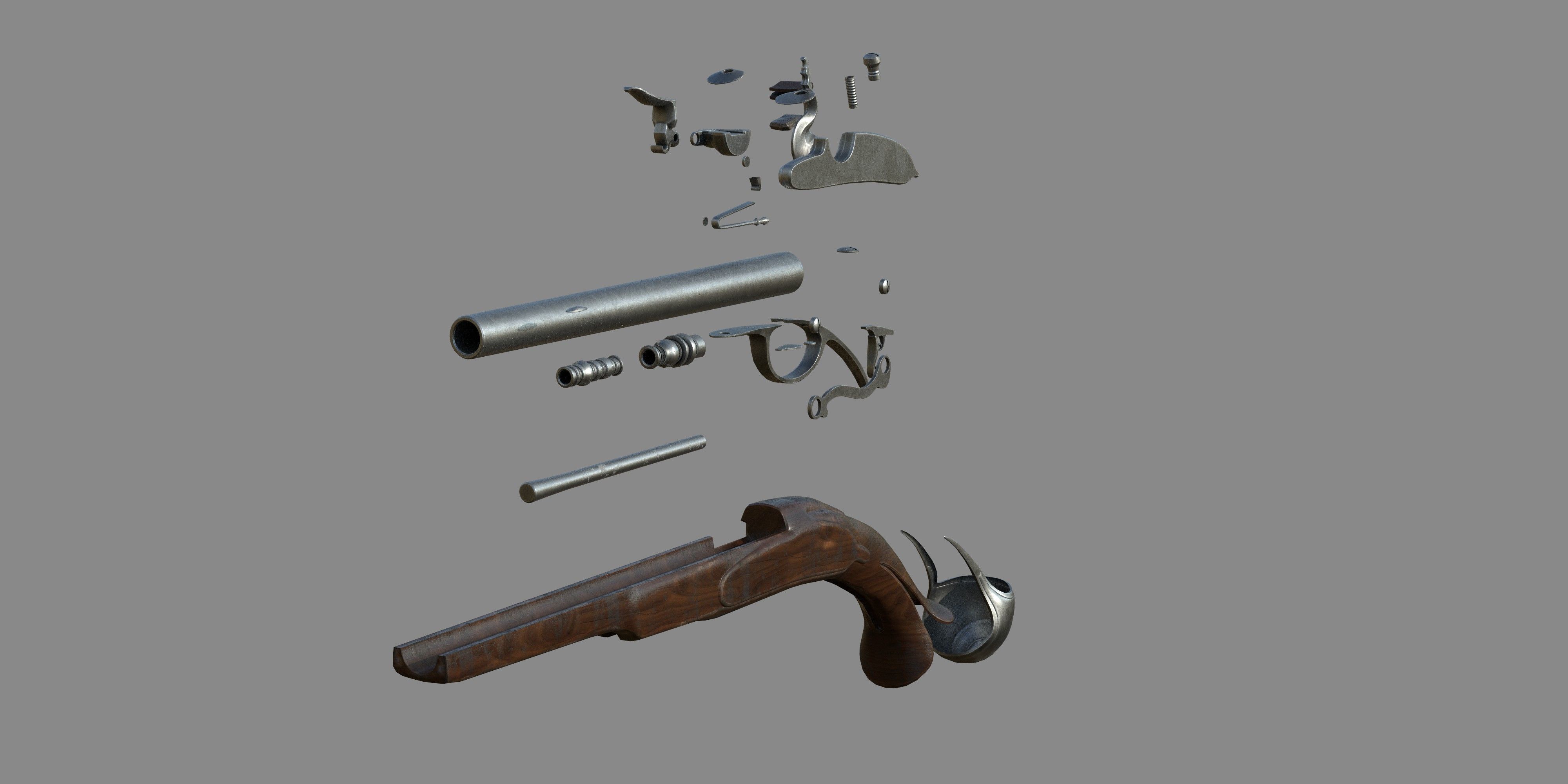 Weapon - Gun - Flintlock - Flemish Flintlock Pistol Ornament Low-poly 3D model_26