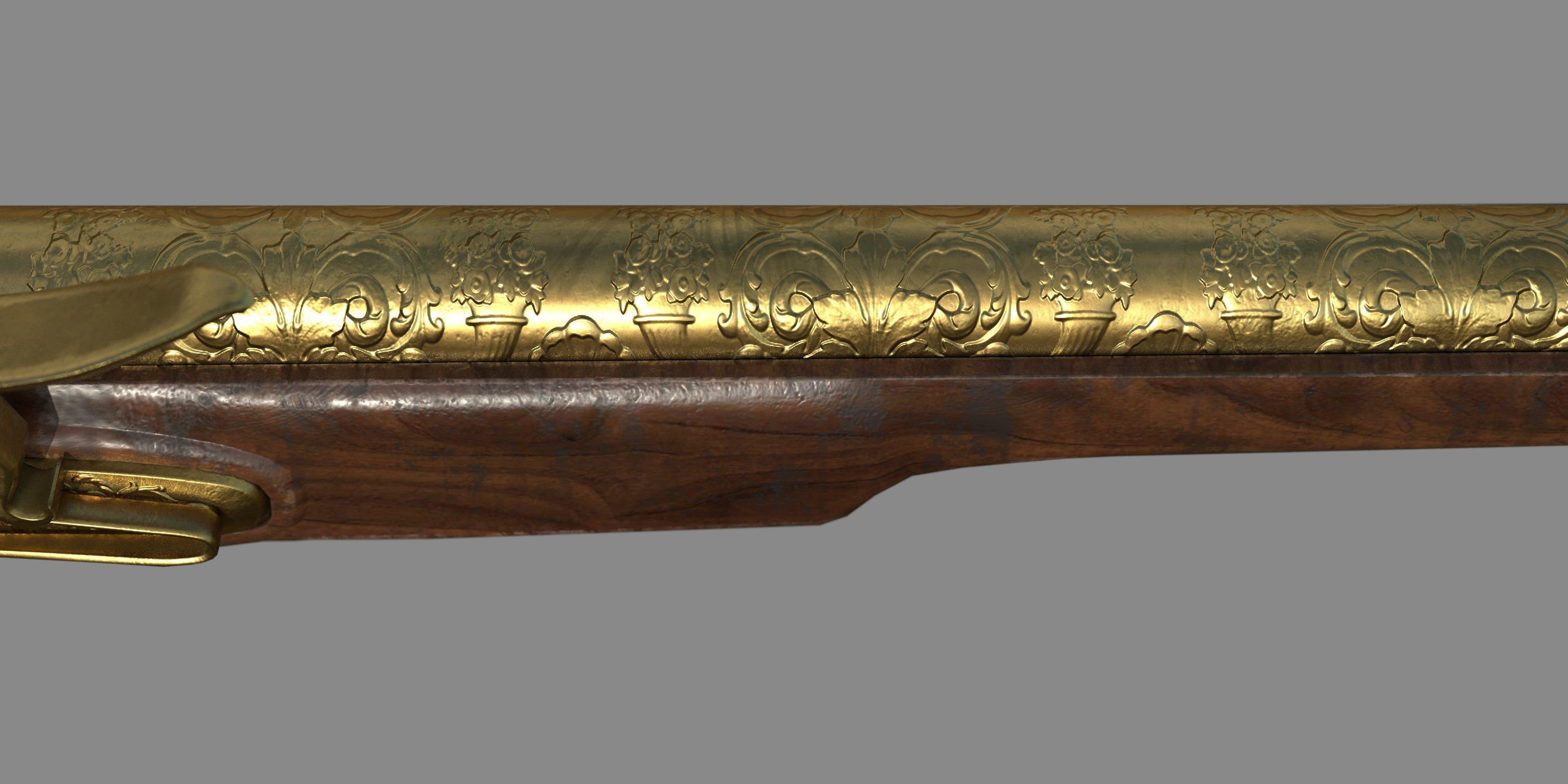 Weapon - Gun - Flintlock - Flemish Flintlock Pistol Ornament Low-poly 3D model_15