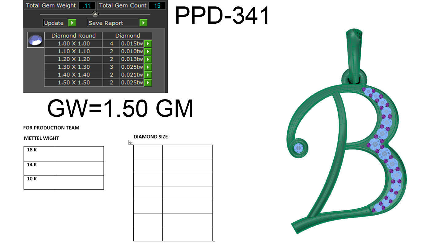 Alphabet-B pendant 3dm render detail 3D print model 3D print model_7