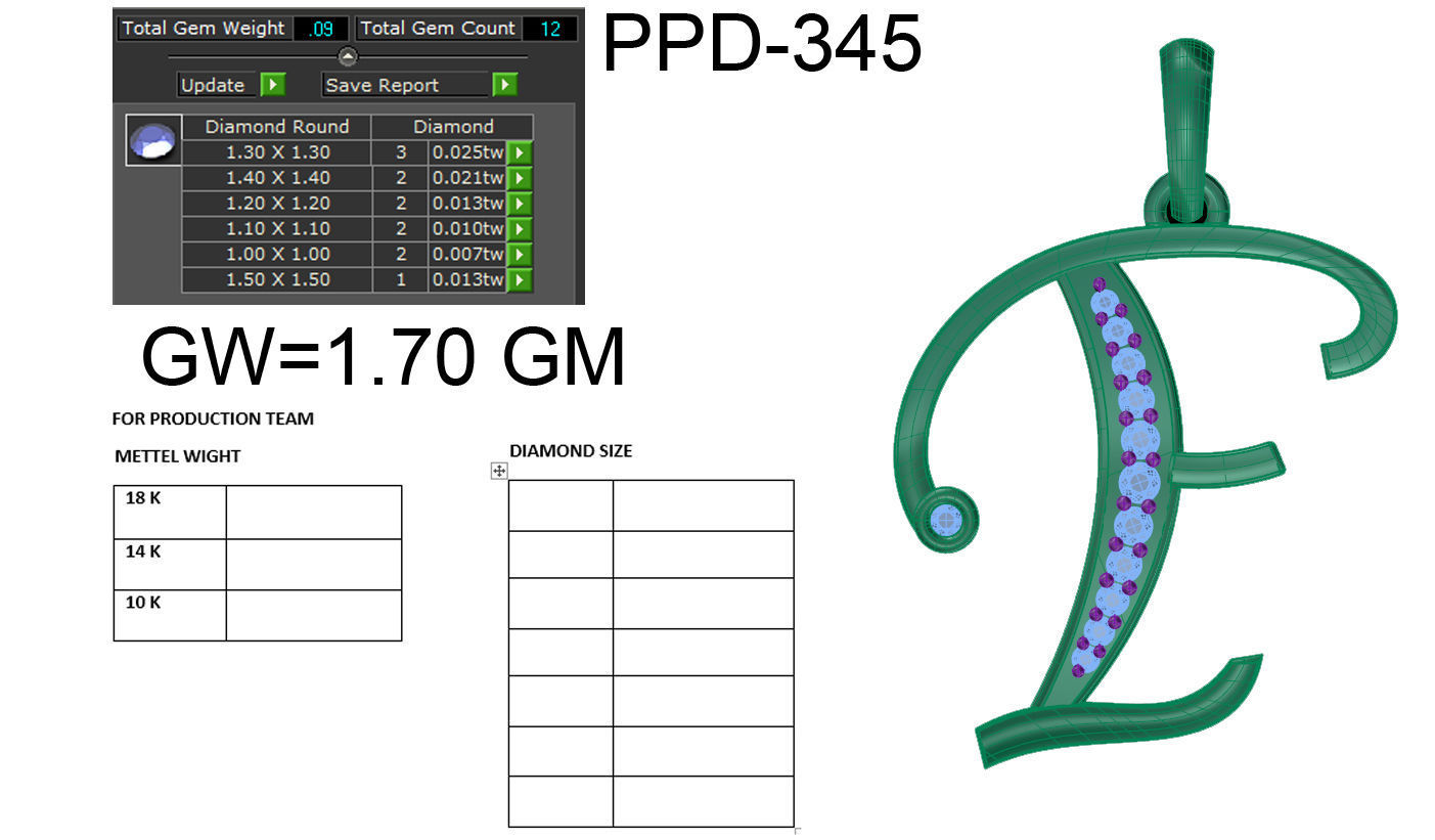 Alphabet-F pendant 3dm render detail 3D print model 3D print model_6
