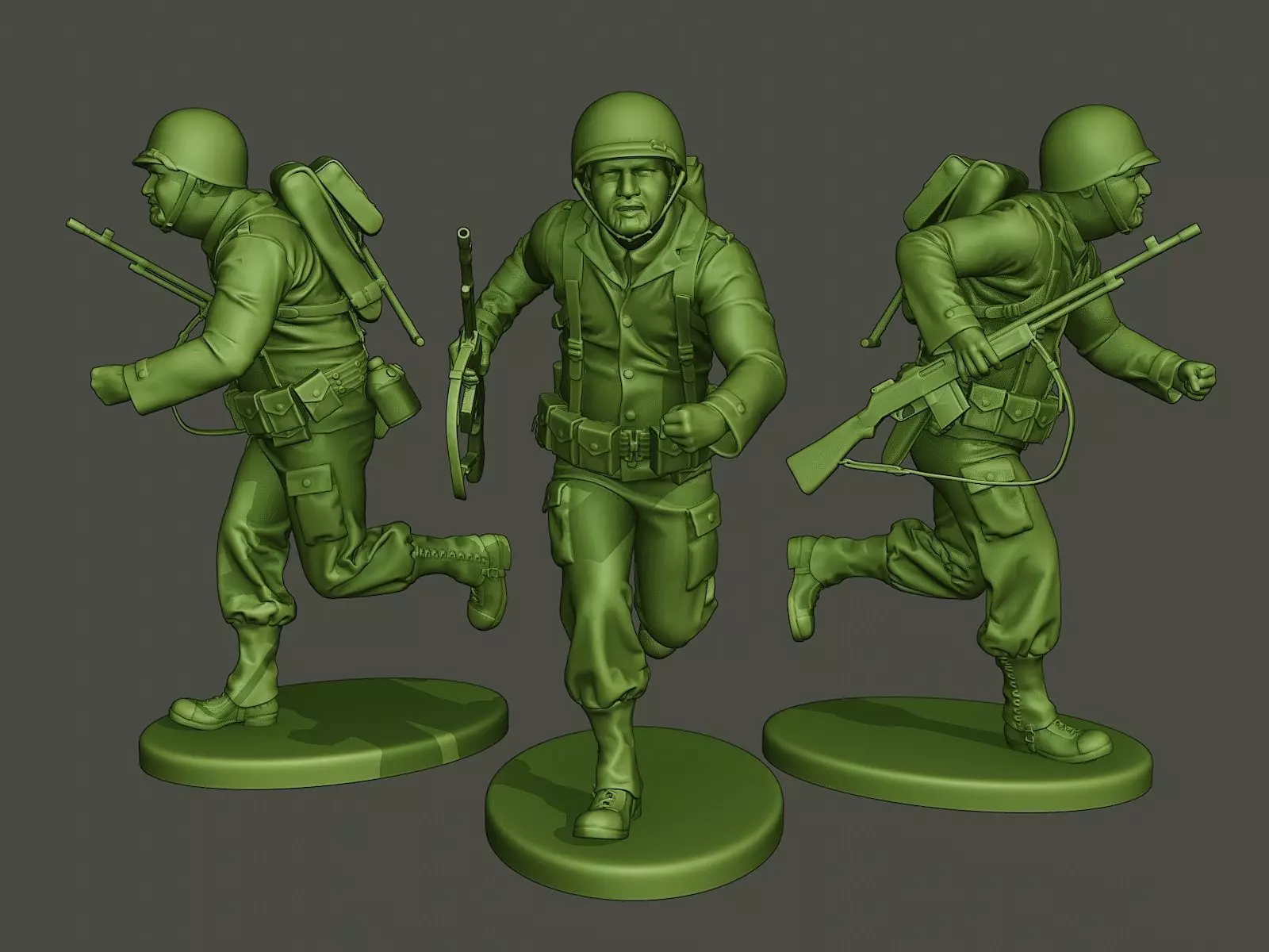 American soldier ww2 run A3 3D print model_0