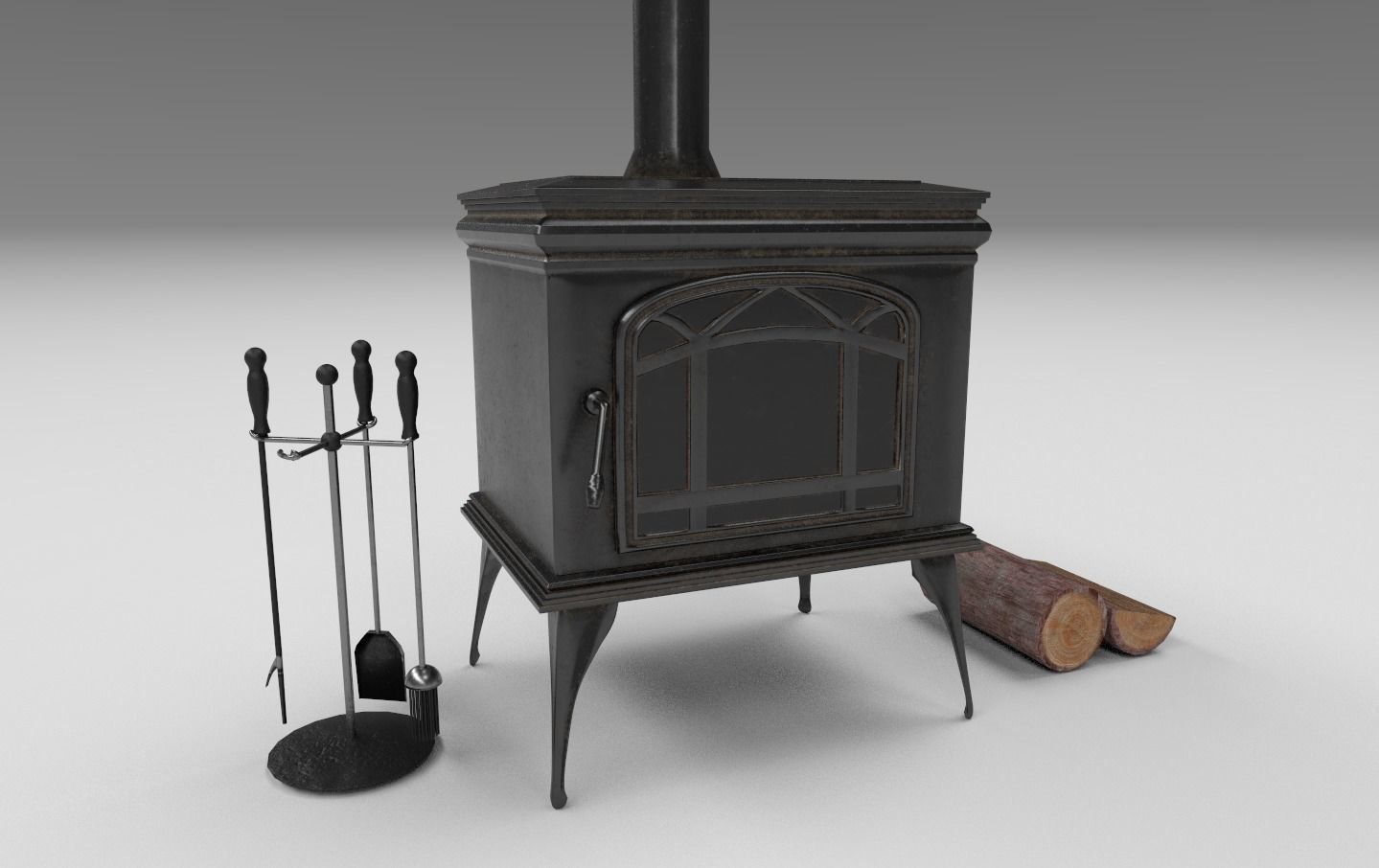 Fireplace and Logs and Equipment  Low-poly 3D model_3