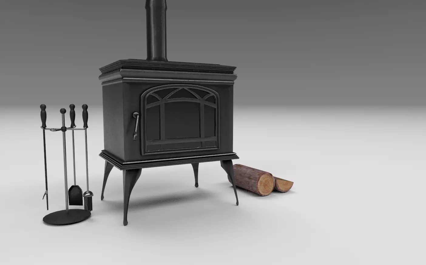 Fireplace and Logs and Equipment  Low-poly 3D model_0