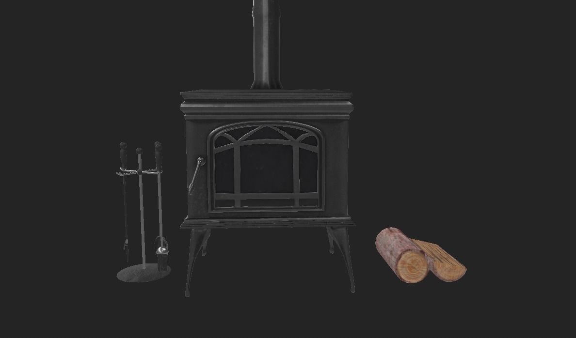 Fireplace and Logs and Equipment  Low-poly 3D model_5