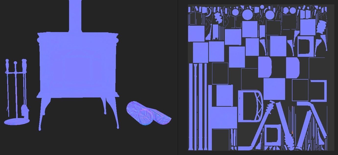 Fireplace and Logs and Equipment  Low-poly 3D model_10