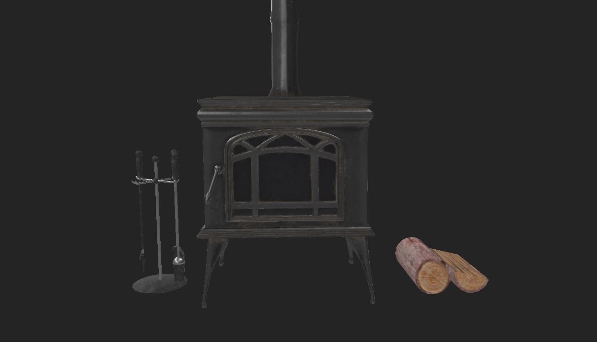 Fireplace and Logs and Equipment  Low-poly 3D model_4