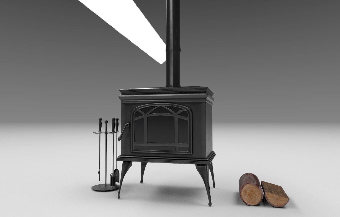 Fireplace and Logs and Equipment  Low-poly 3D model_2