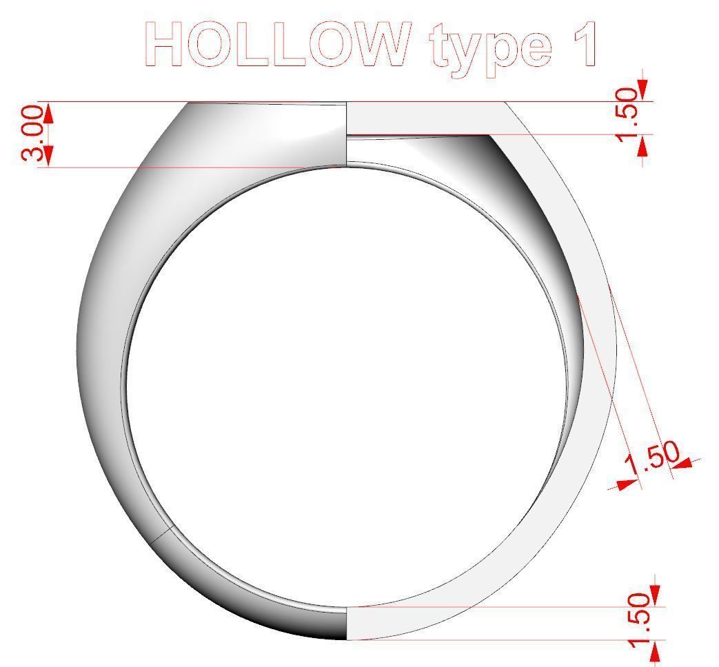 Signet rings set SQUARE top 3D print model_10