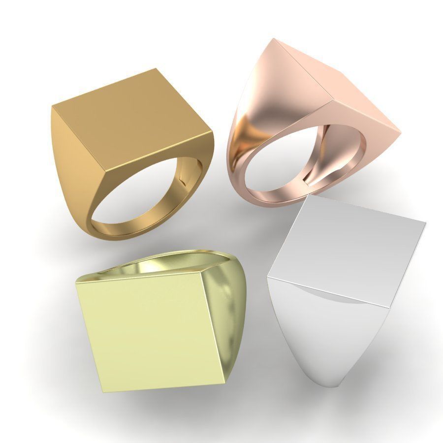 Signet rings set SQUARE top 3D print model_3