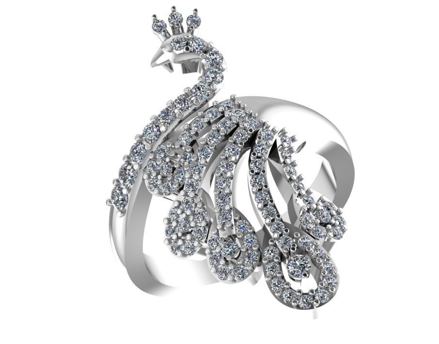 Peacock jewelry diamond 3D print model_2
