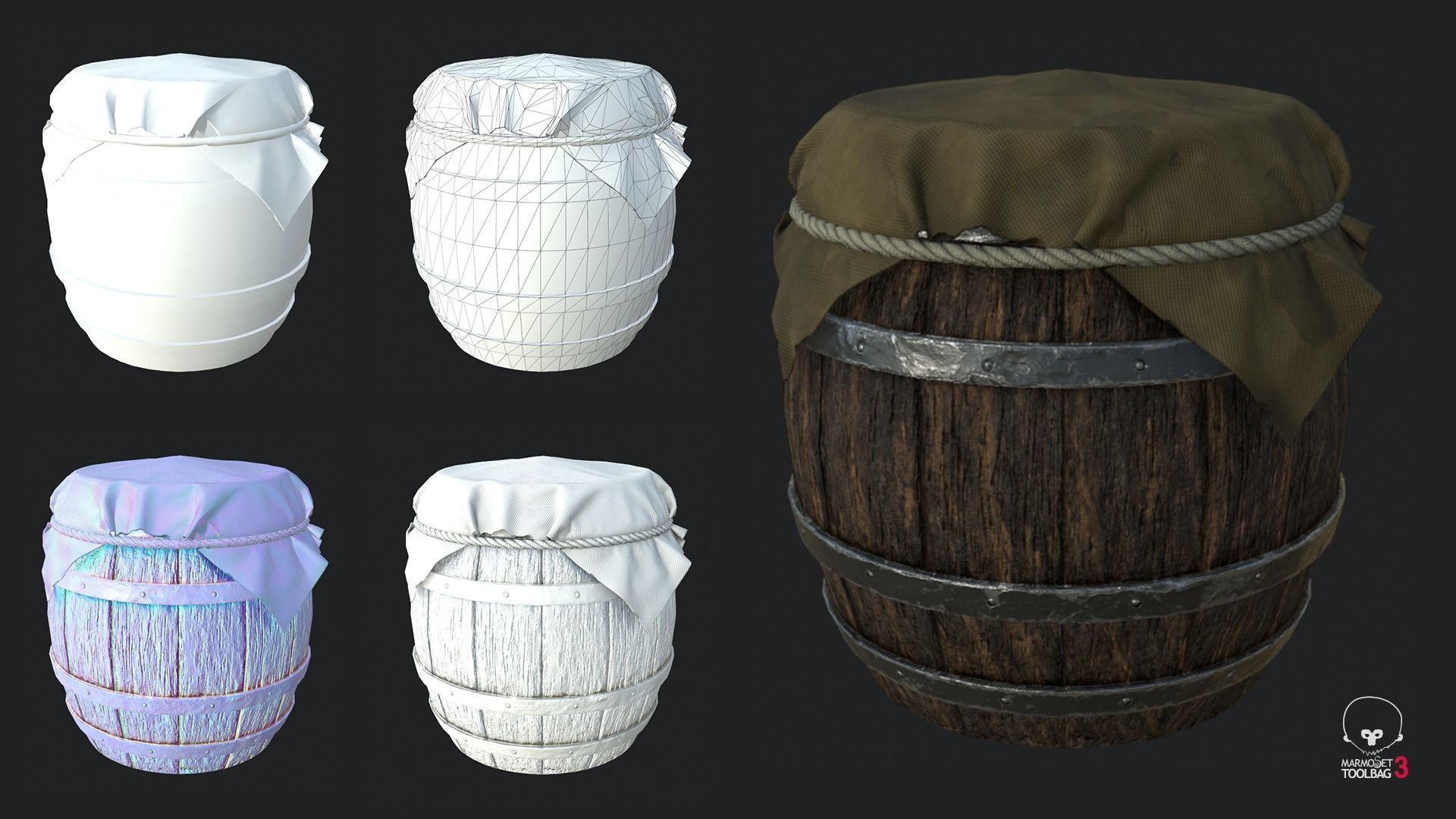 Medieval Barrel PBR Low Poly Low-poly 3D model_5