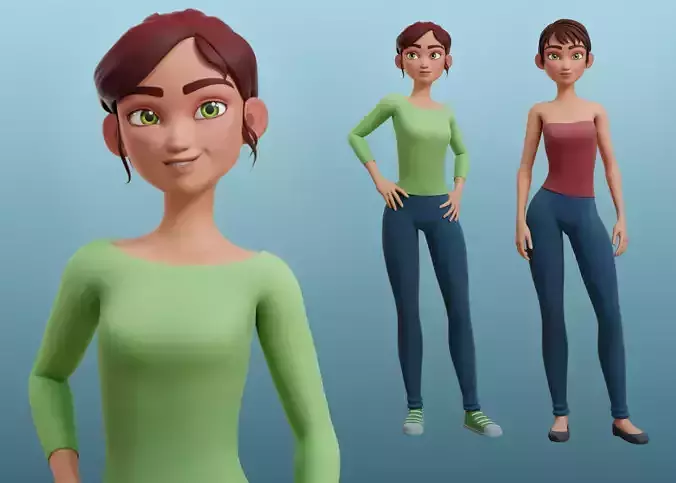 Nina Cartoon Girl Rig 3D model