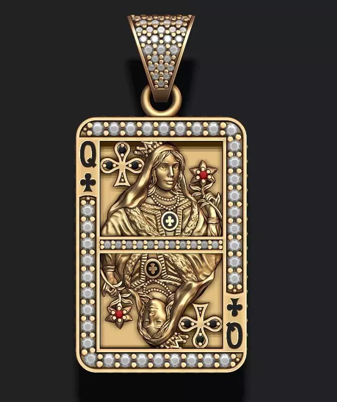 Club queen playing card pendant 3D print model