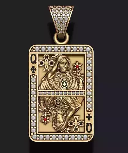Club queen playing card pendant