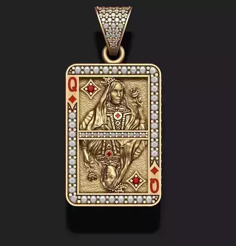 Diamonds queen playing card pendant  3D print model