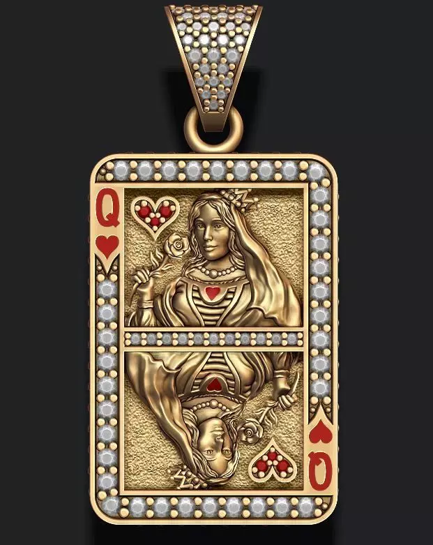 Heart queen playing card pendant 3D print model_0