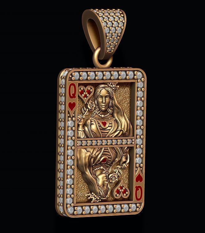 Heart queen playing card pendant 3D print model_2