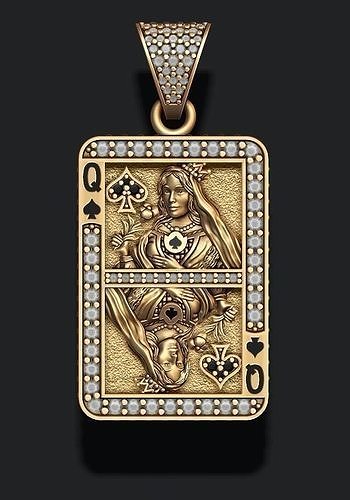 Spade queen playing card pendant 3D print model