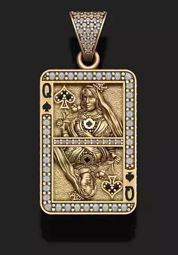 Spade queen playing card pendant 3D print model